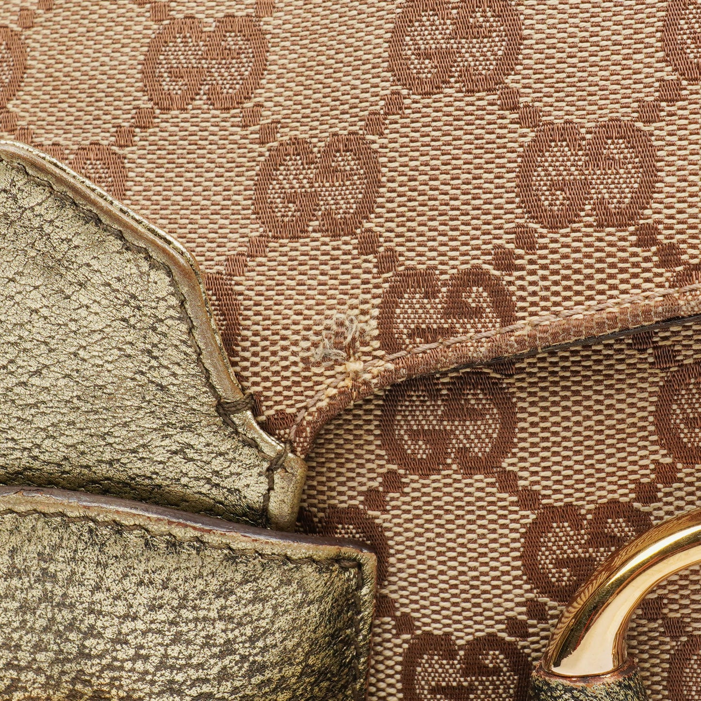Gucci Beige/Metalic GG Canvas Horsebit Shoulder Bag