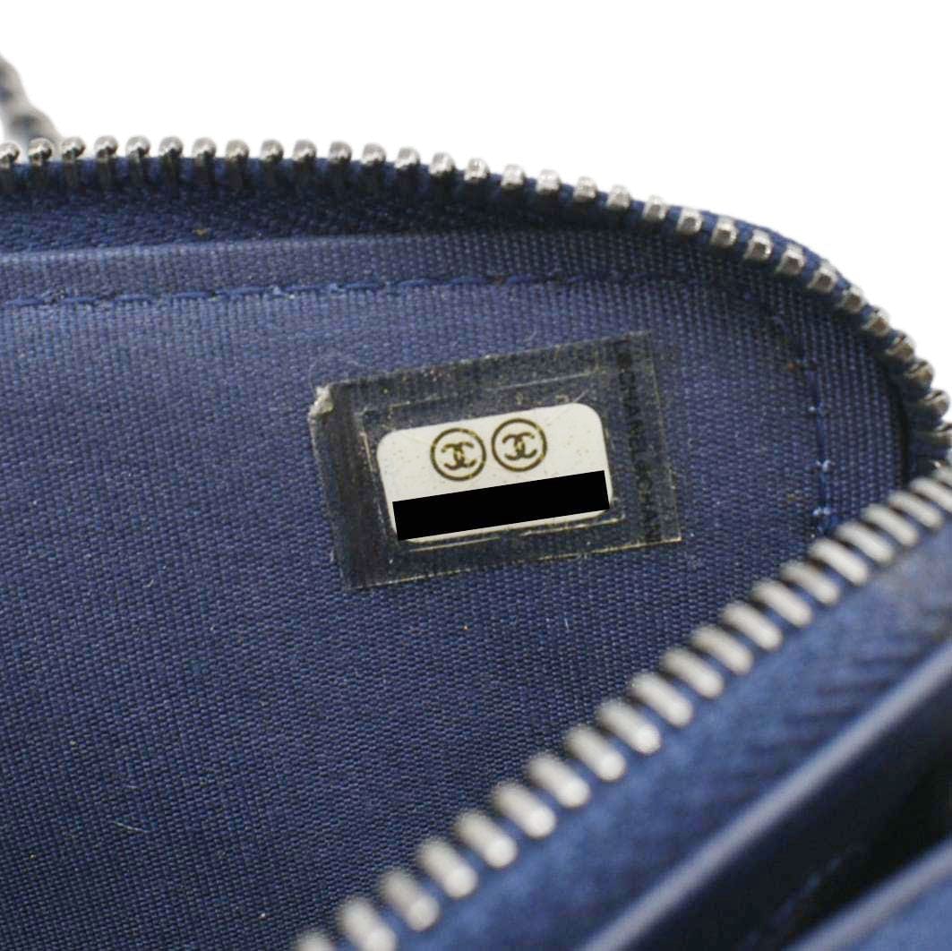CHANEL Boy Double Zip Wallet on Chain Leather Crossbody Bag Navy Blue