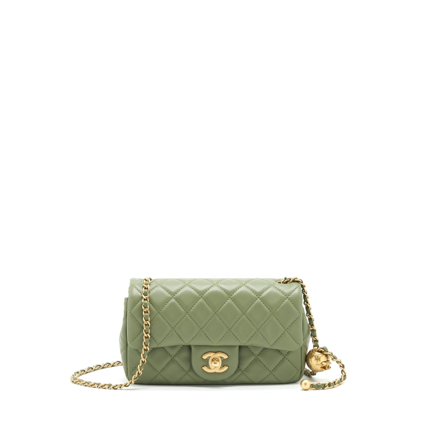 Chanel Pearl Crush Mini Rectangular Flap Bag 21B Lambskin Green