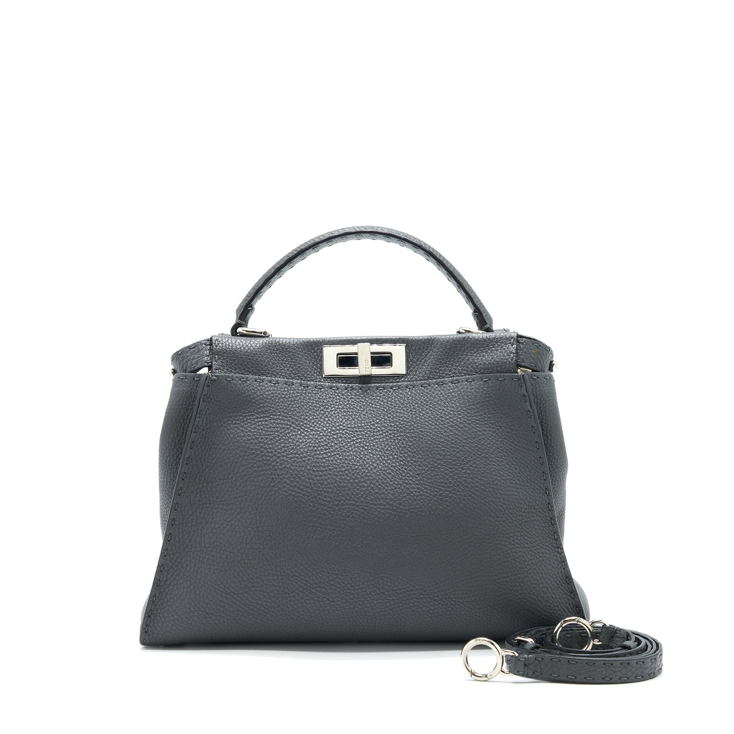 Fendi Grained Calfskin Medium Peekaboo Tote Purse Dark Grey
