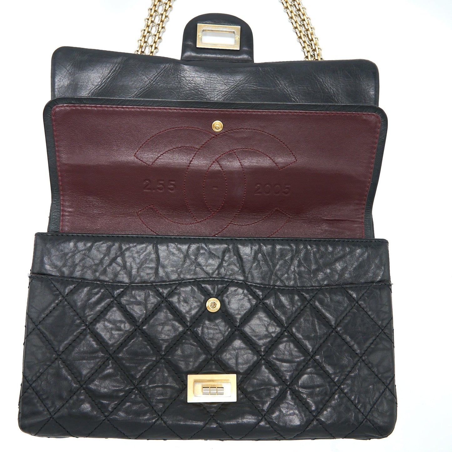 Chanel 2.55 227 Maxi Reissue Flap Bag Aged Calfskin Black L