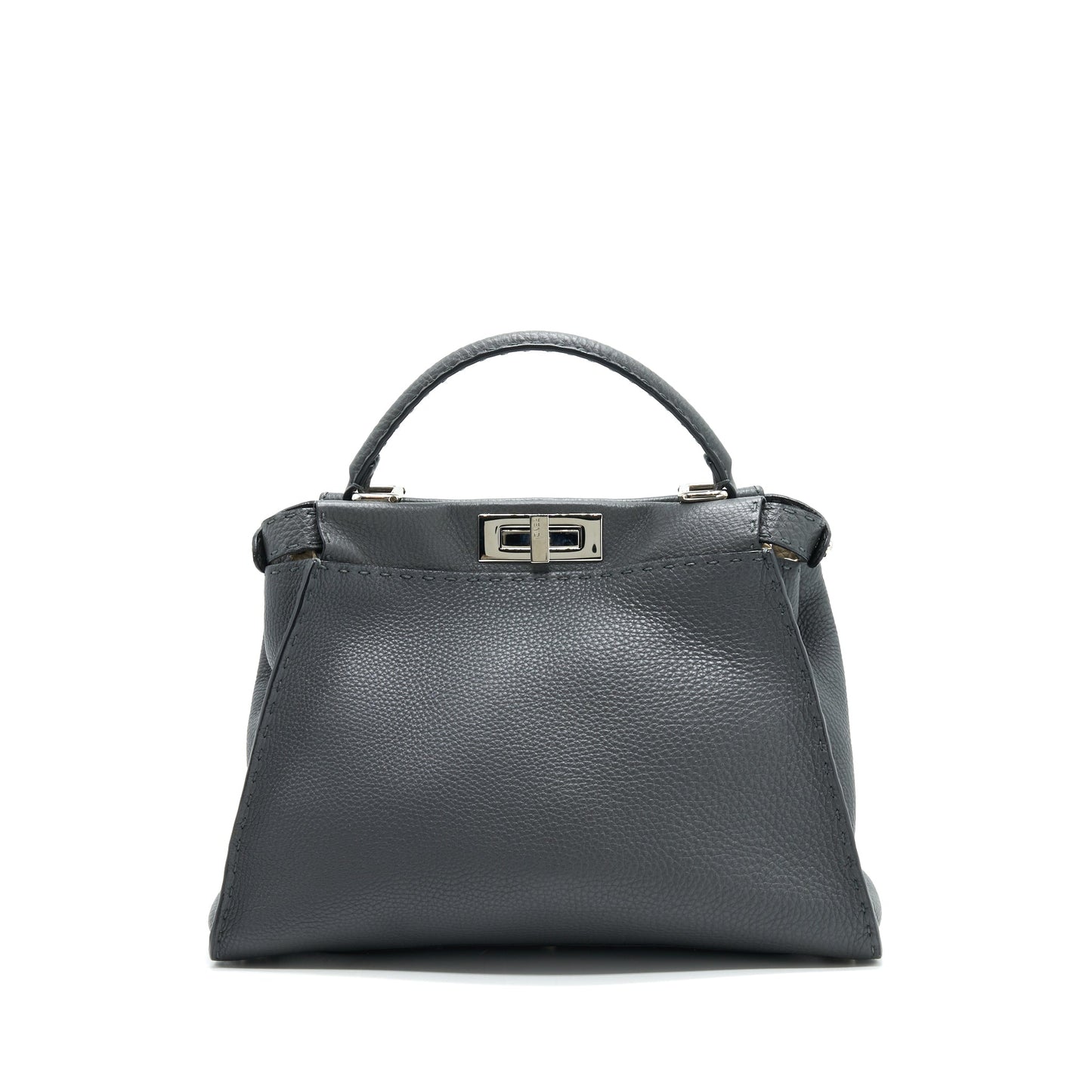 Fendi Grained Calfskin Medium Peekaboo Tote Purse Dark Grey