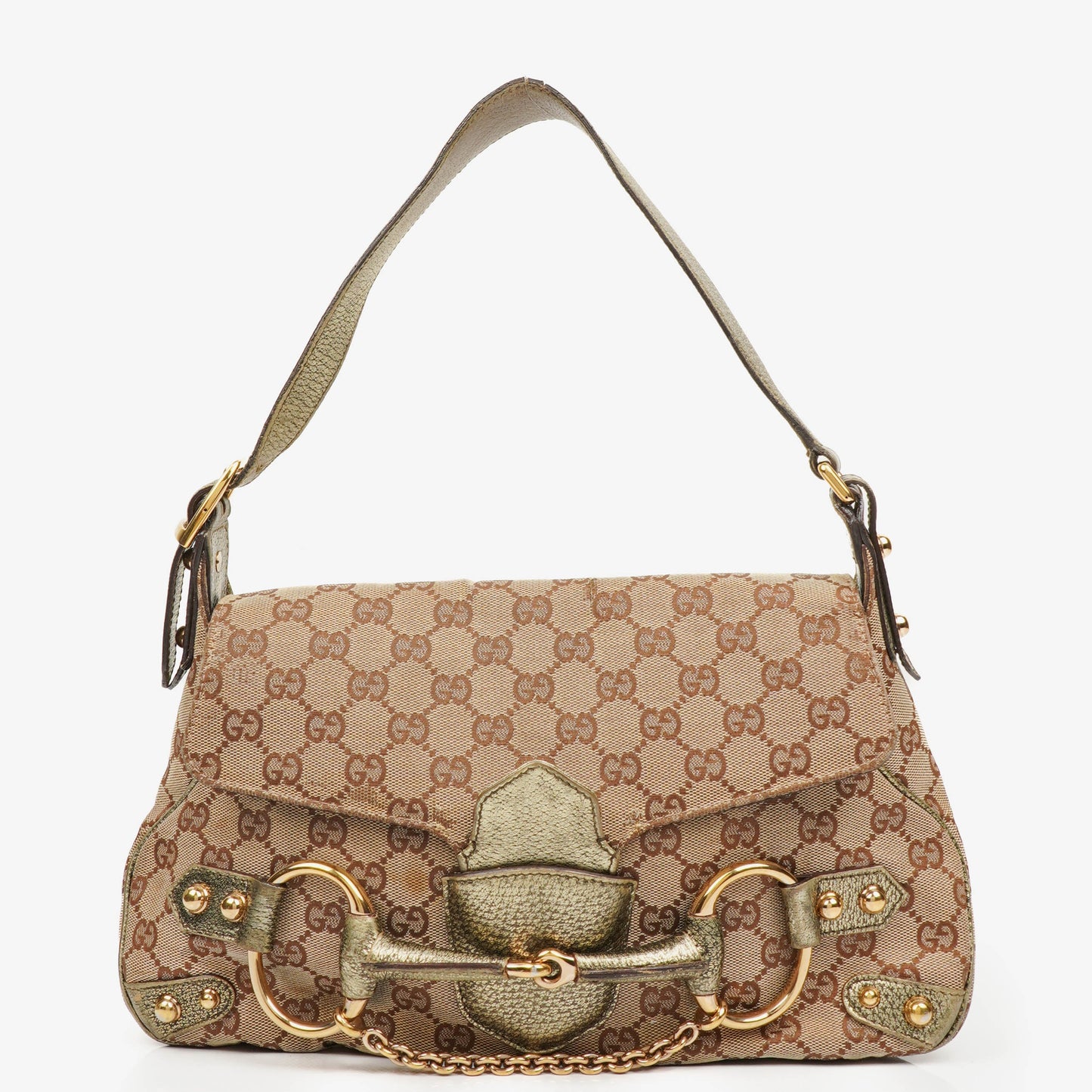 Gucci Beige/Metalic GG Canvas Horsebit Shoulder Bag