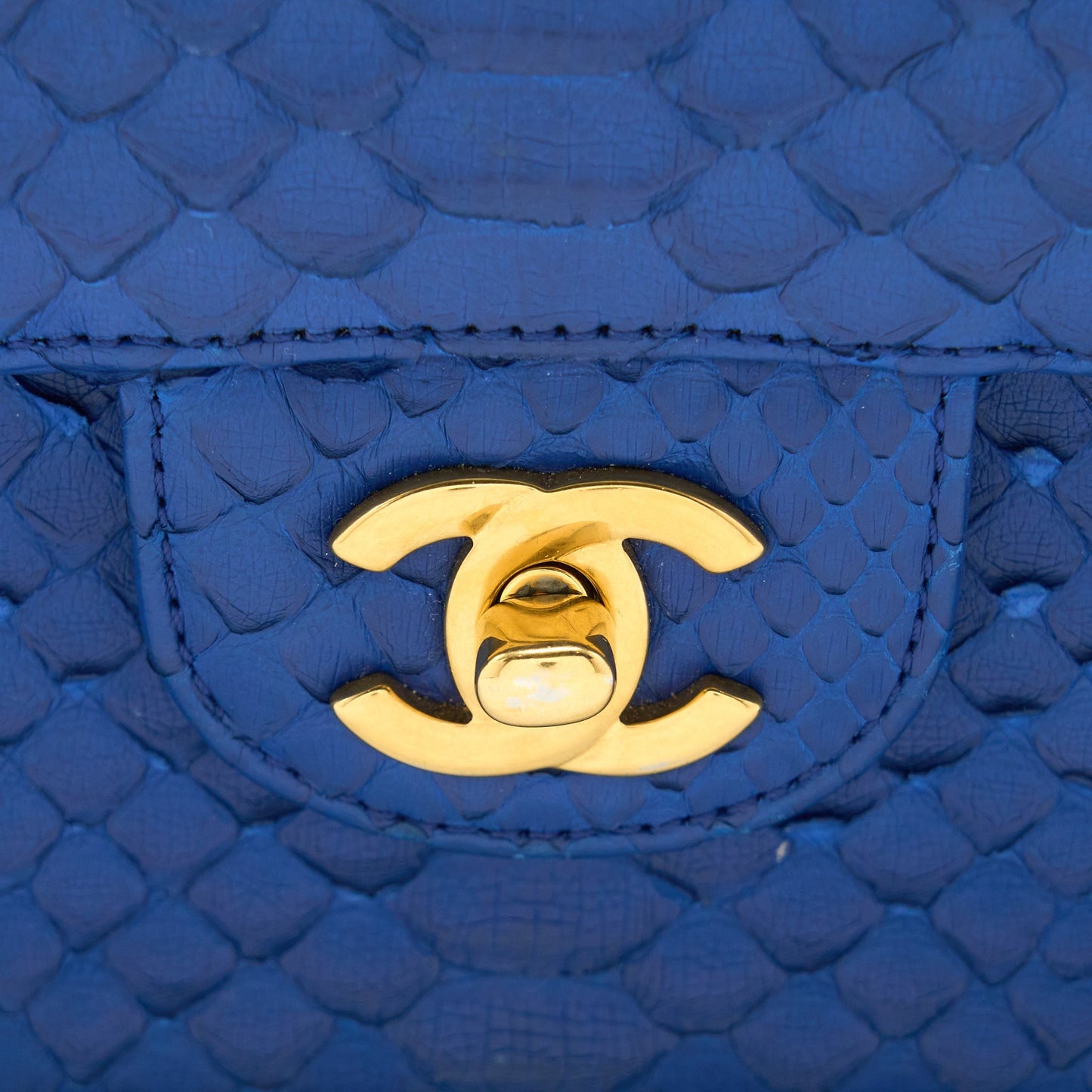 Chanel Medium Classic Double Flap Bag Python Blue