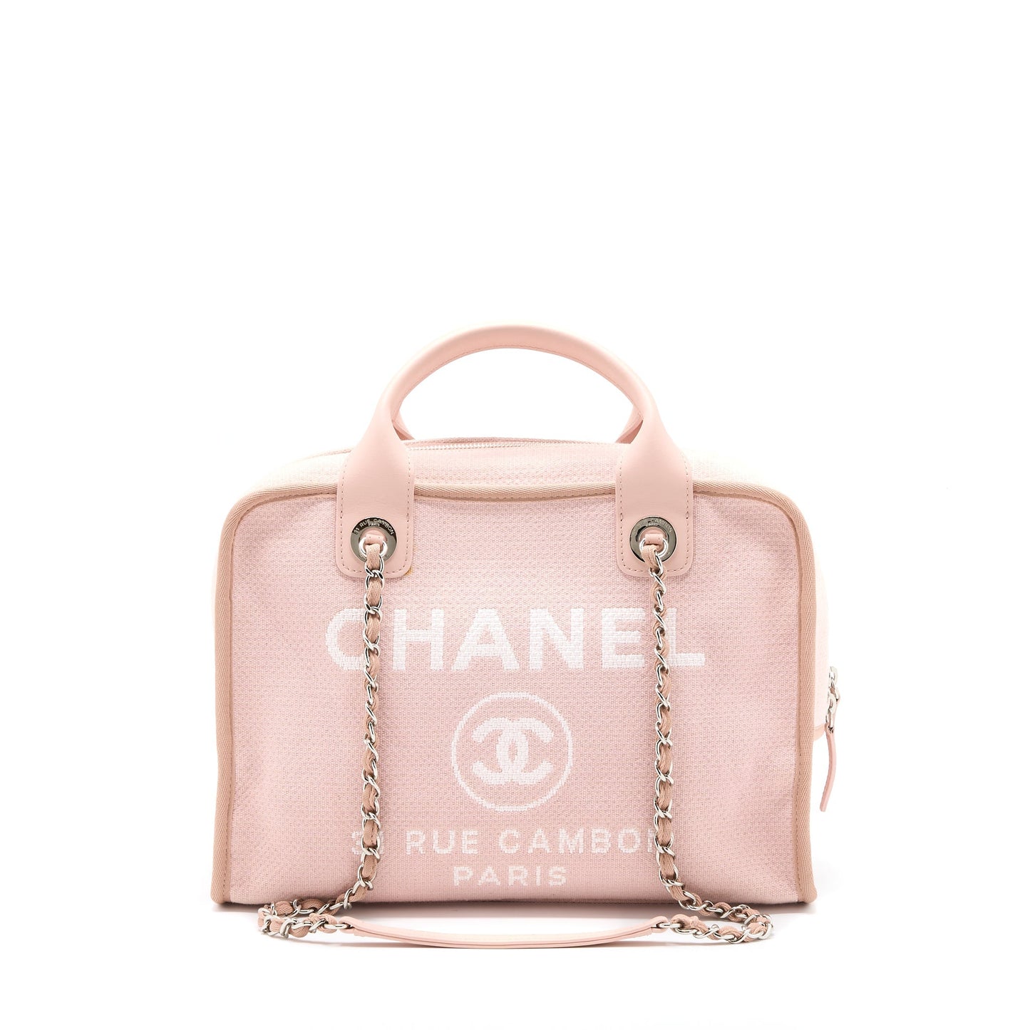 Chanel Deauville Bowling Bag Canvas/Leather Light Pink