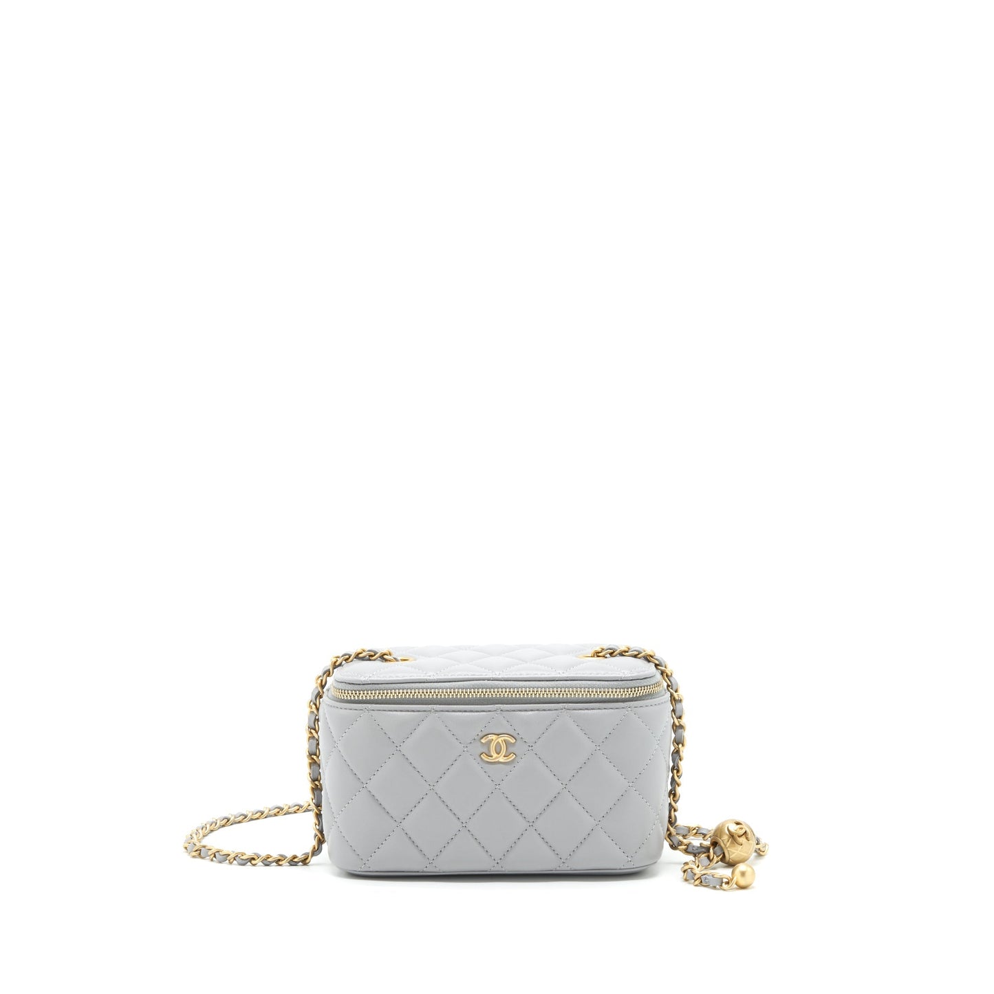 Chanel 21B Pearl Crush Long Vanity With Chain Lambskin Grey