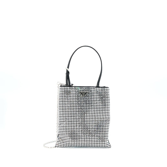 Prada Crystal Satin Handbag With Crystal Black