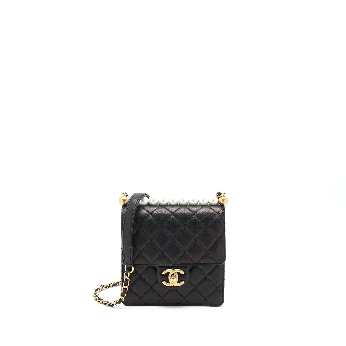 Chanel Vertical Pearl Flap Bag Goatskin Black