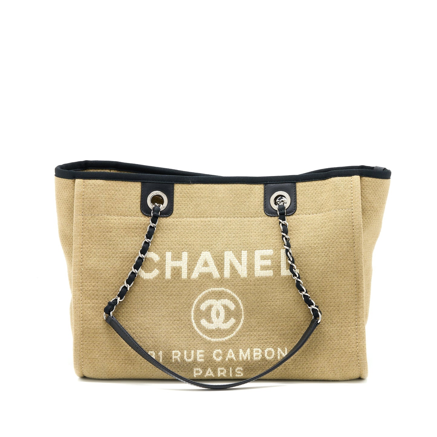 Chanel Deauville Tote Canvas Dark Beige