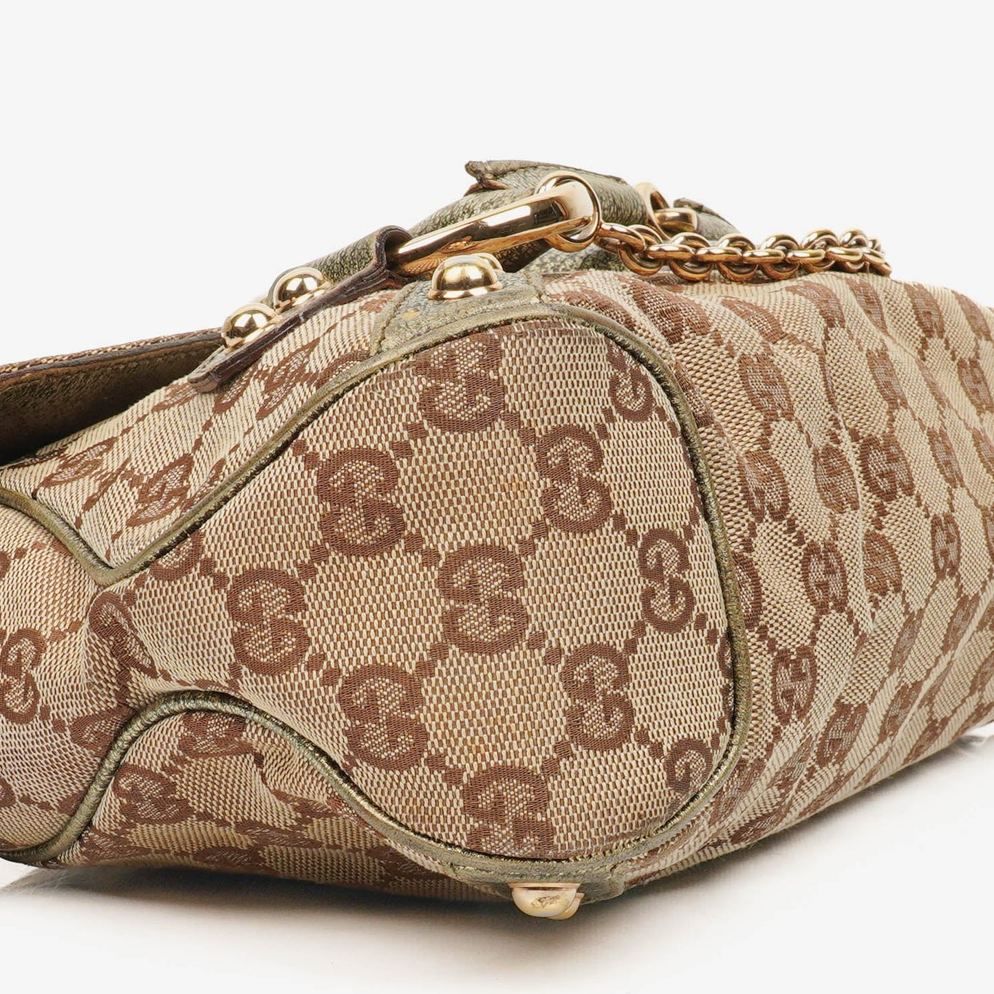 Gucci Beige/Metalic GG Canvas Horsebit Shoulder Bag