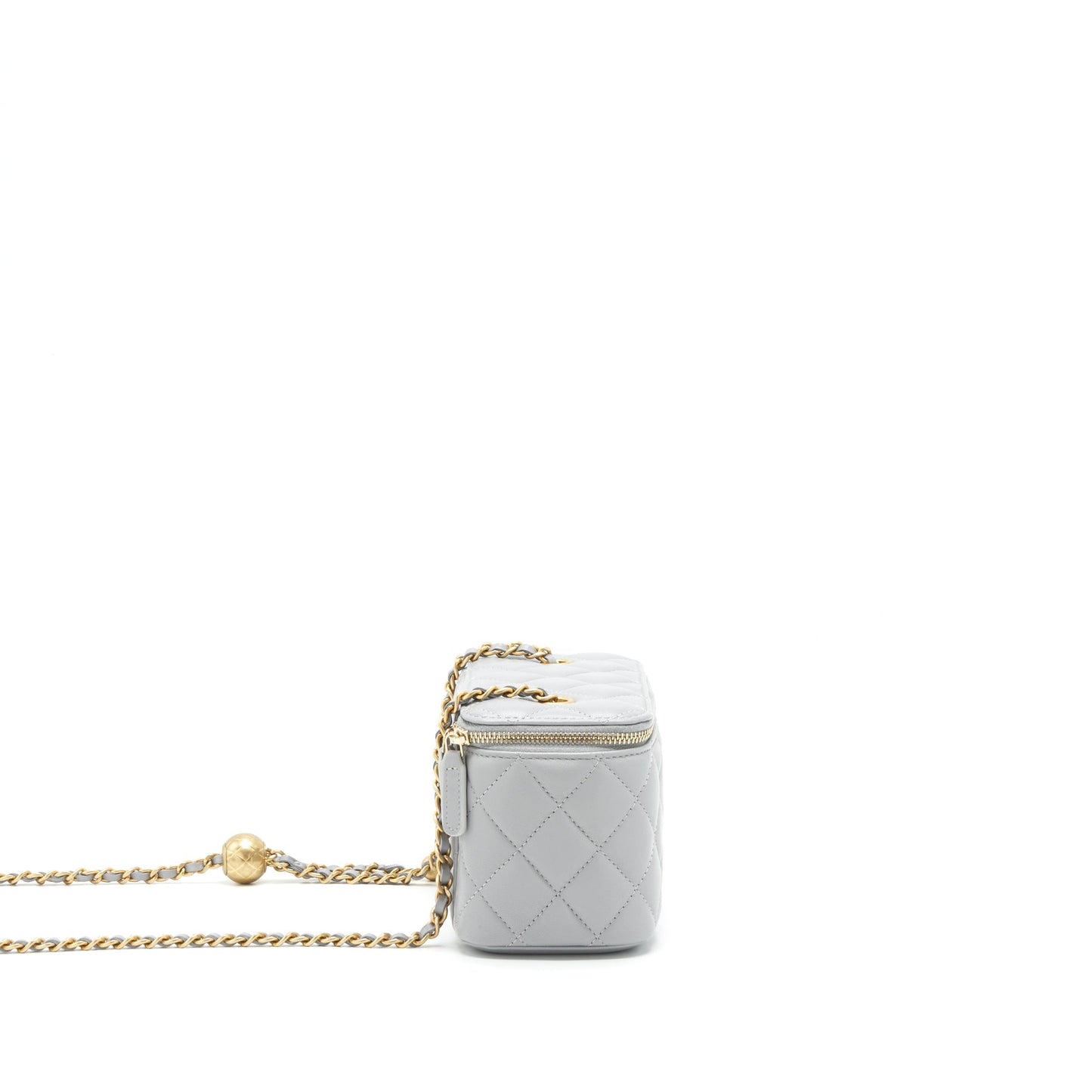 Chanel 21B Pearl Crush Long Vanity With Chain Lambskin Grey