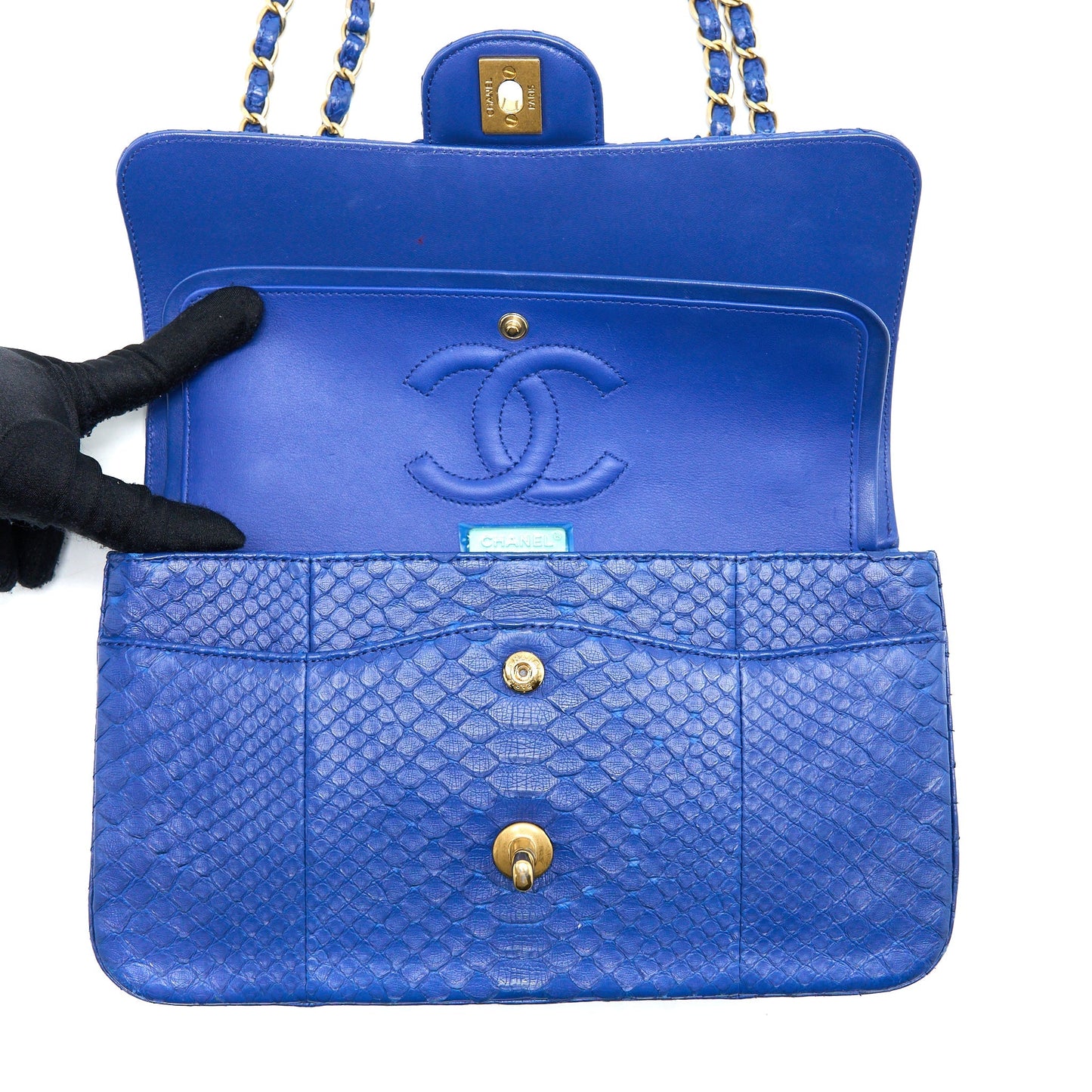Chanel Medium Classic Double Flap Bag Python Blue