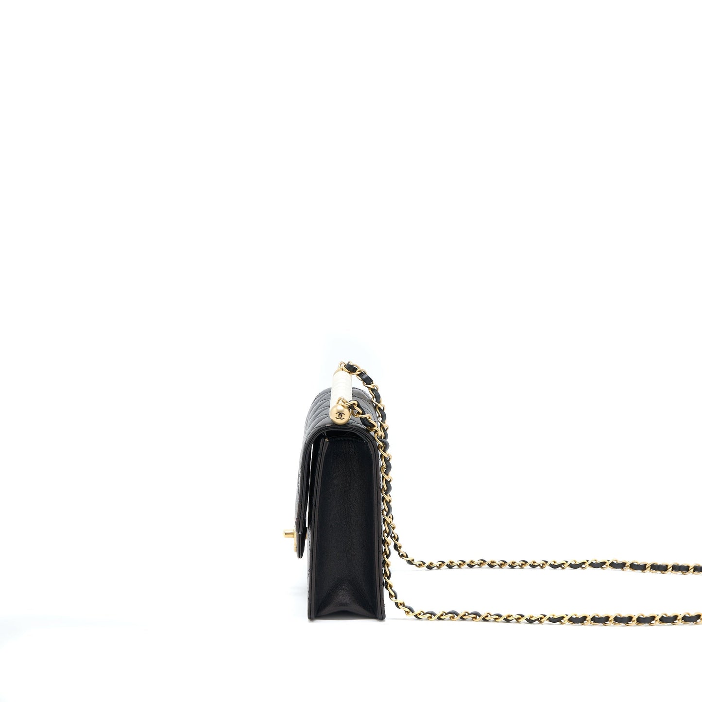 Chanel Vertical Pearl Flap Bag Goatskin Black