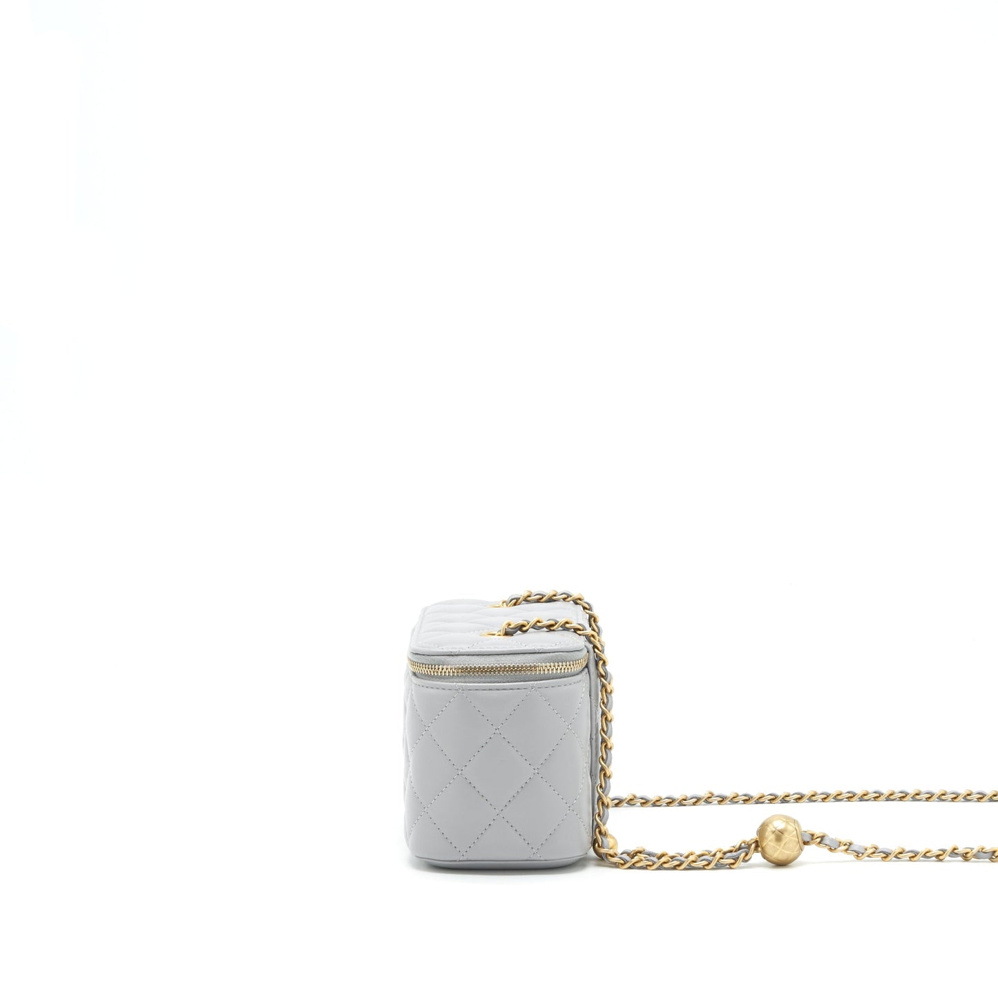 Chanel 21B Pearl Crush Long Vanity With Chain Lambskin Grey