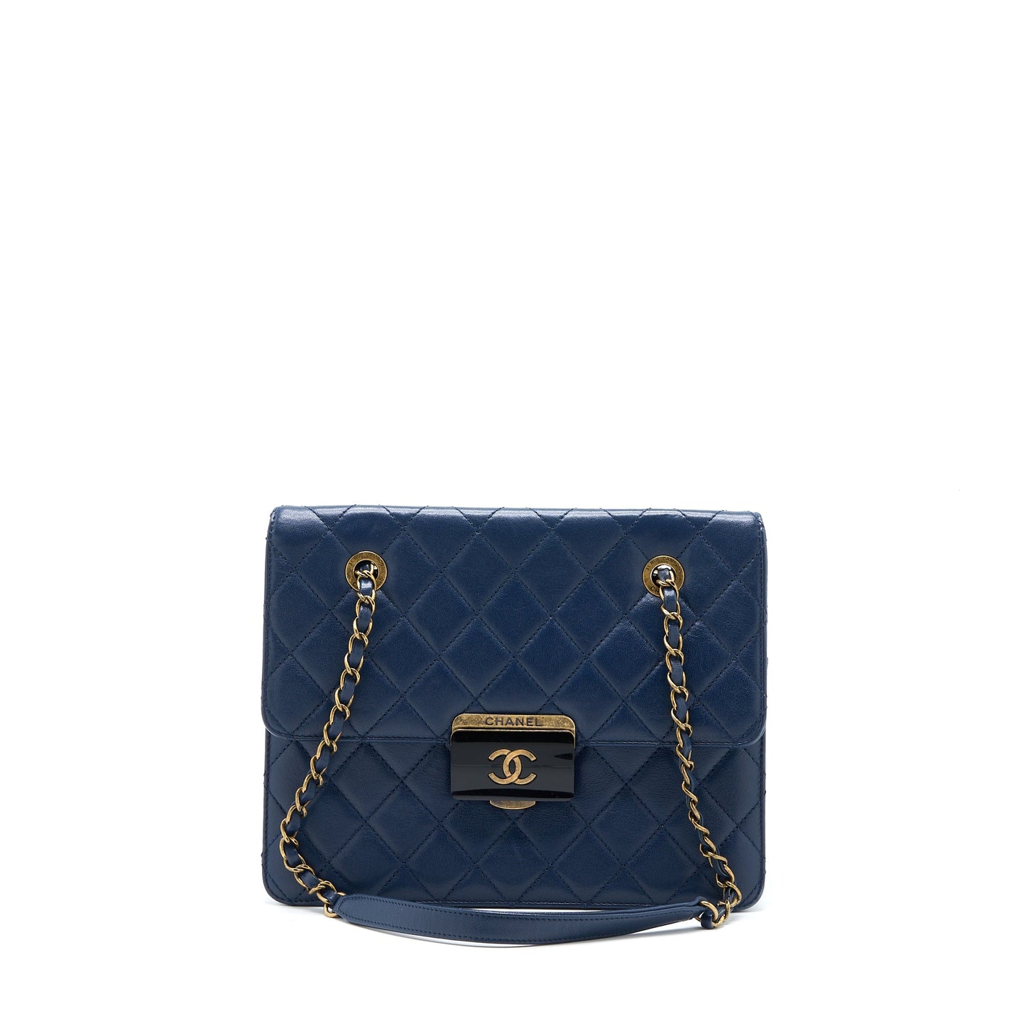 Chanel Quilted Shoulder Bag Goatskin Blue Ruthenium