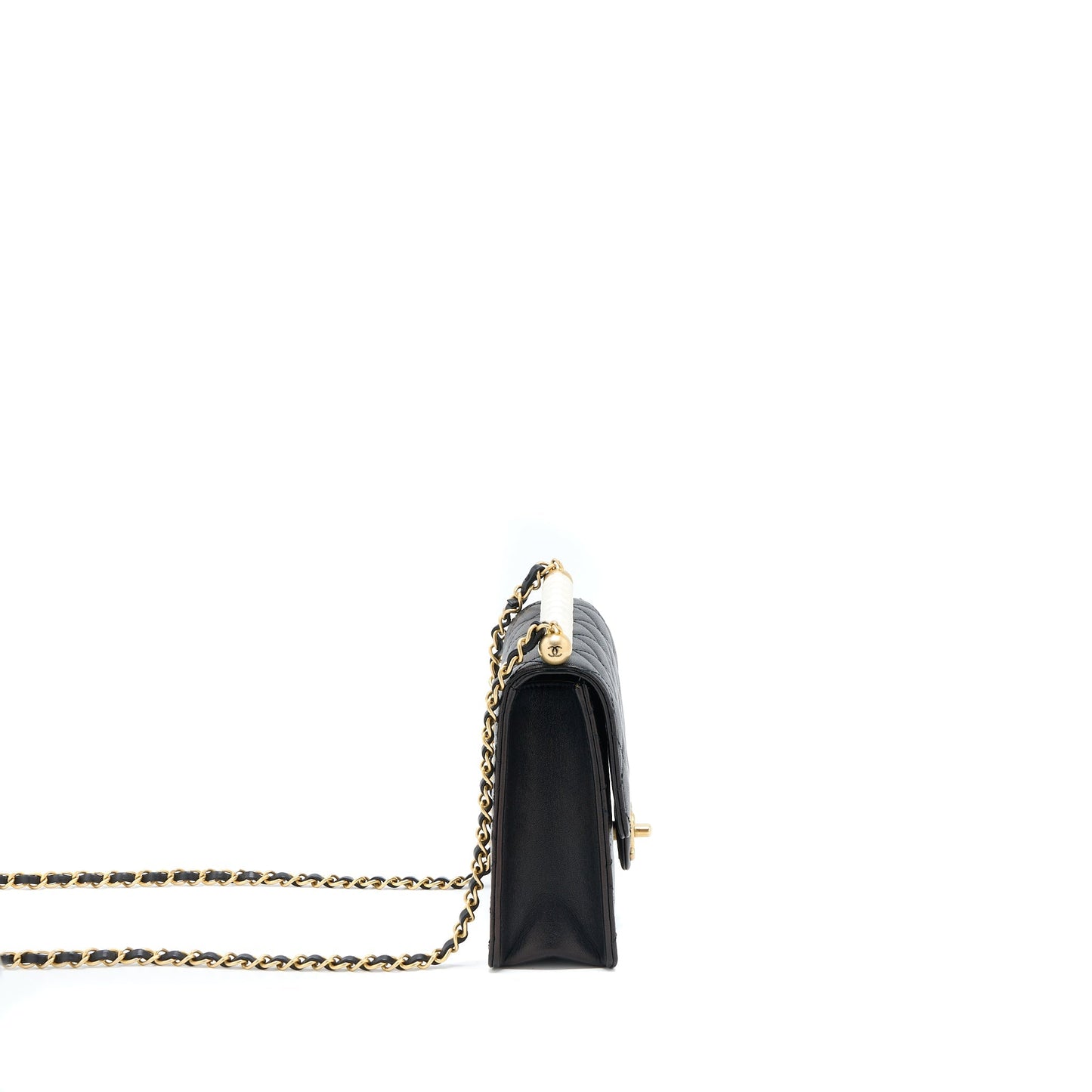 Chanel Vertical Pearl Flap Bag Goatskin Black