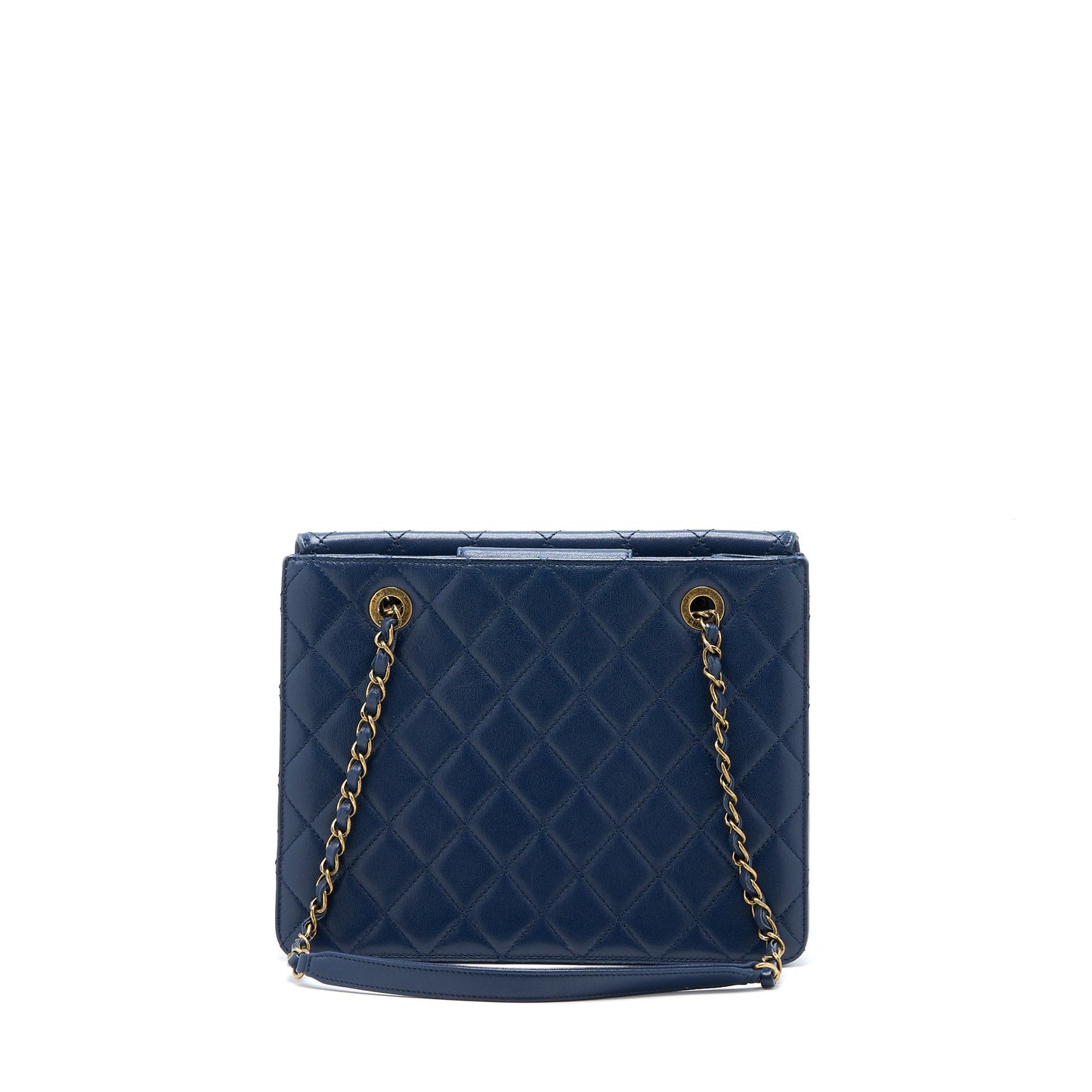 Chanel Quilted Shoulder Bag Goatskin Blue Ruthenium