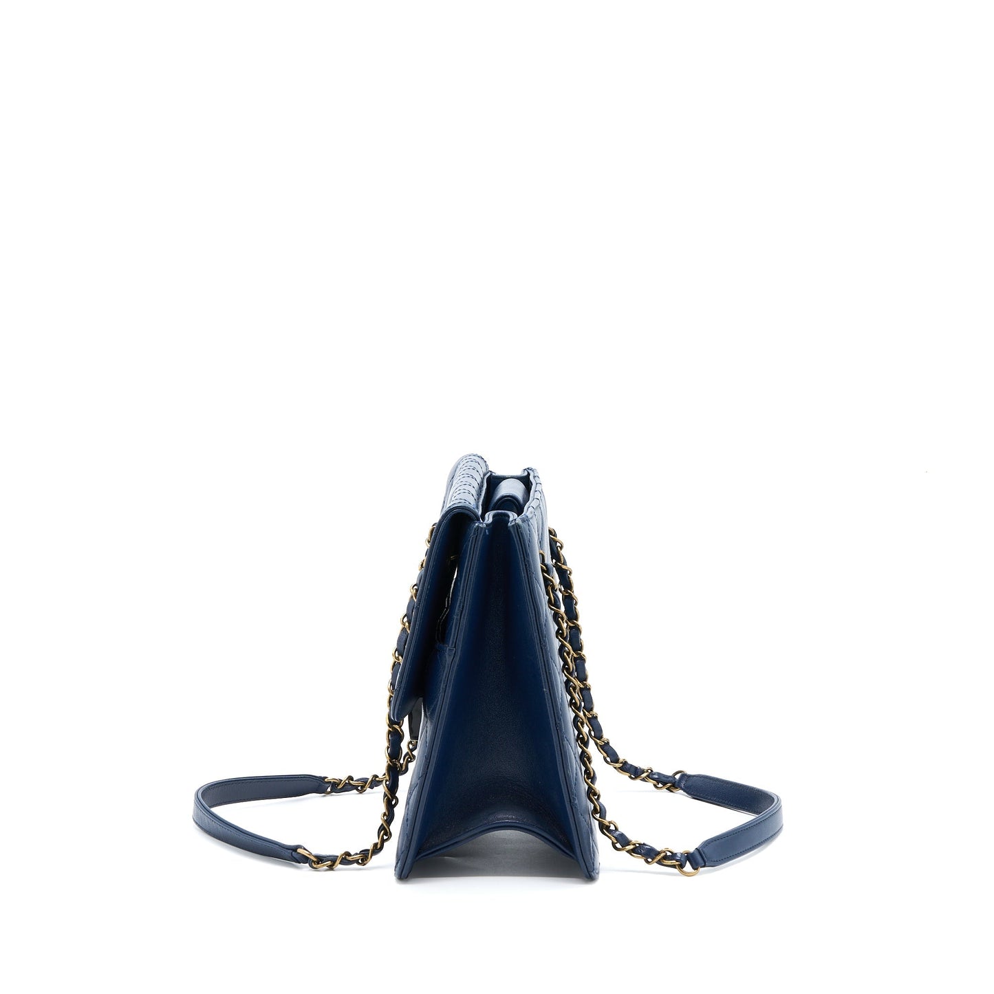 Chanel Quilted Shoulder Bag Goatskin Blue Ruthenium