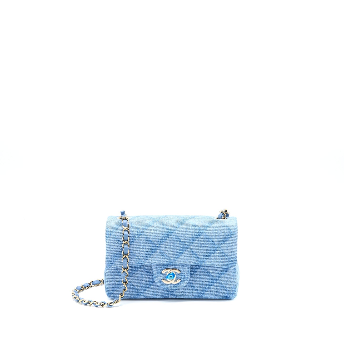Chanel 22B Mini Rectangular Denim Light Blue L (Microchip)
