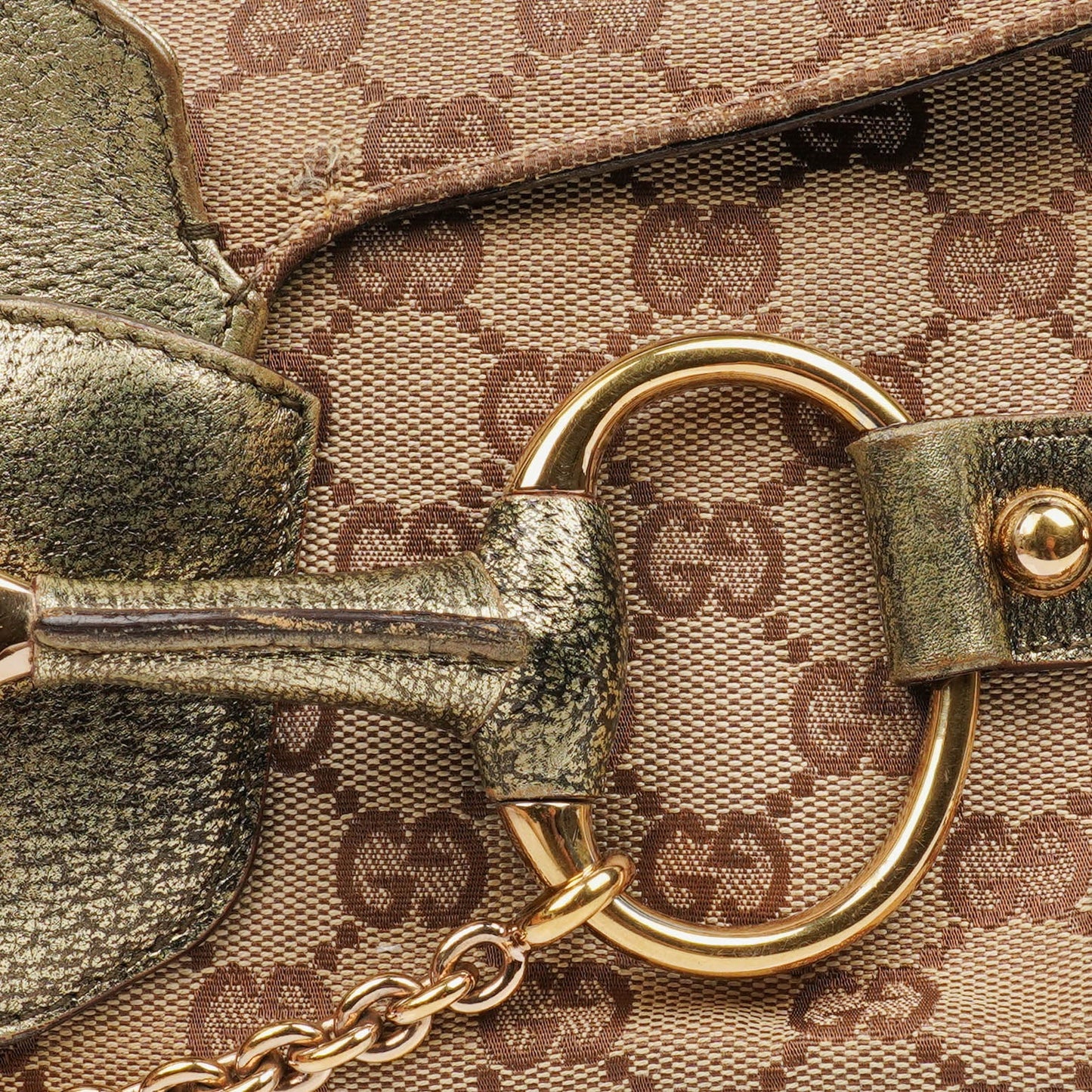 Gucci Beige/Metalic GG Canvas Horsebit Shoulder Bag