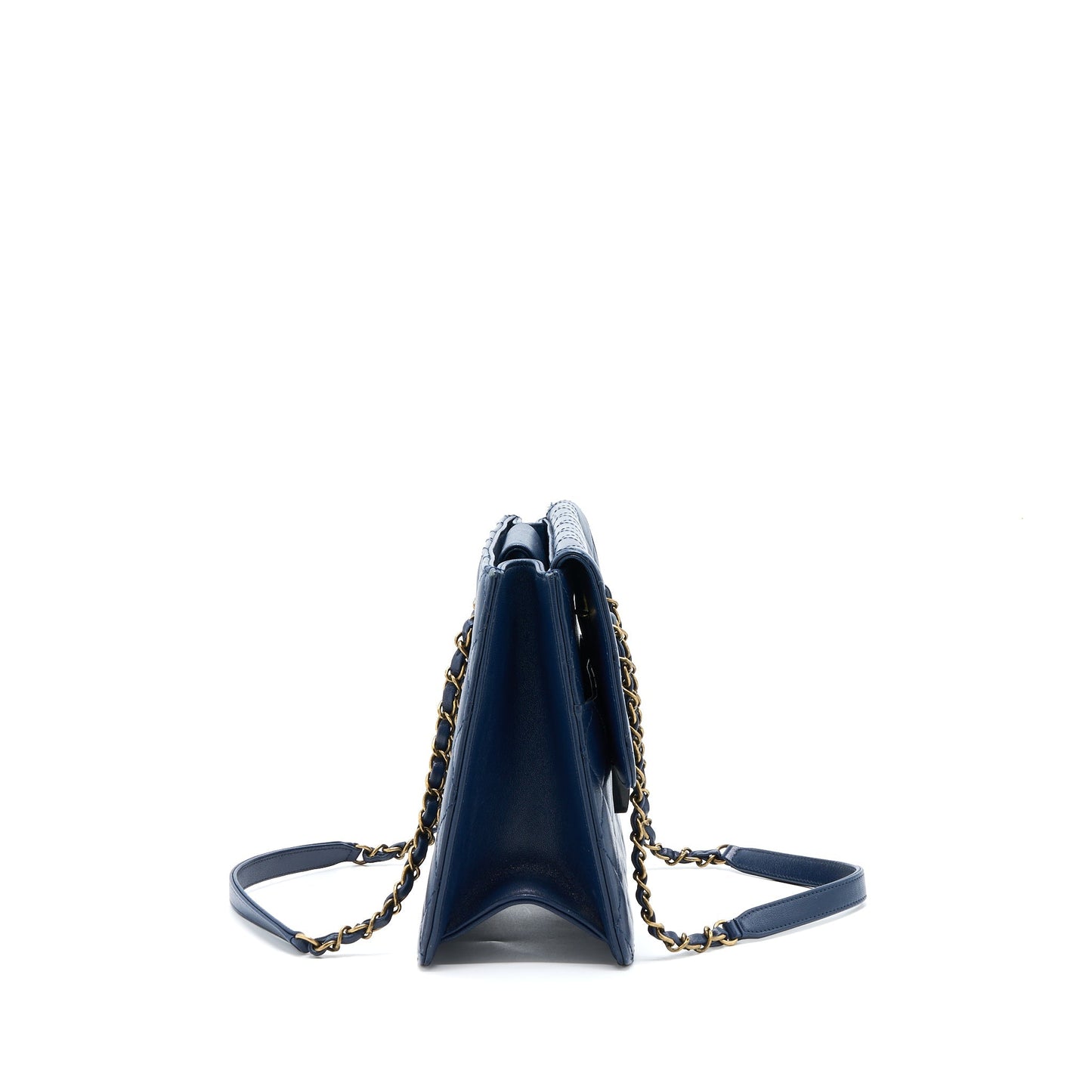 Chanel Quilted Shoulder Bag Goatskin Blue Ruthenium