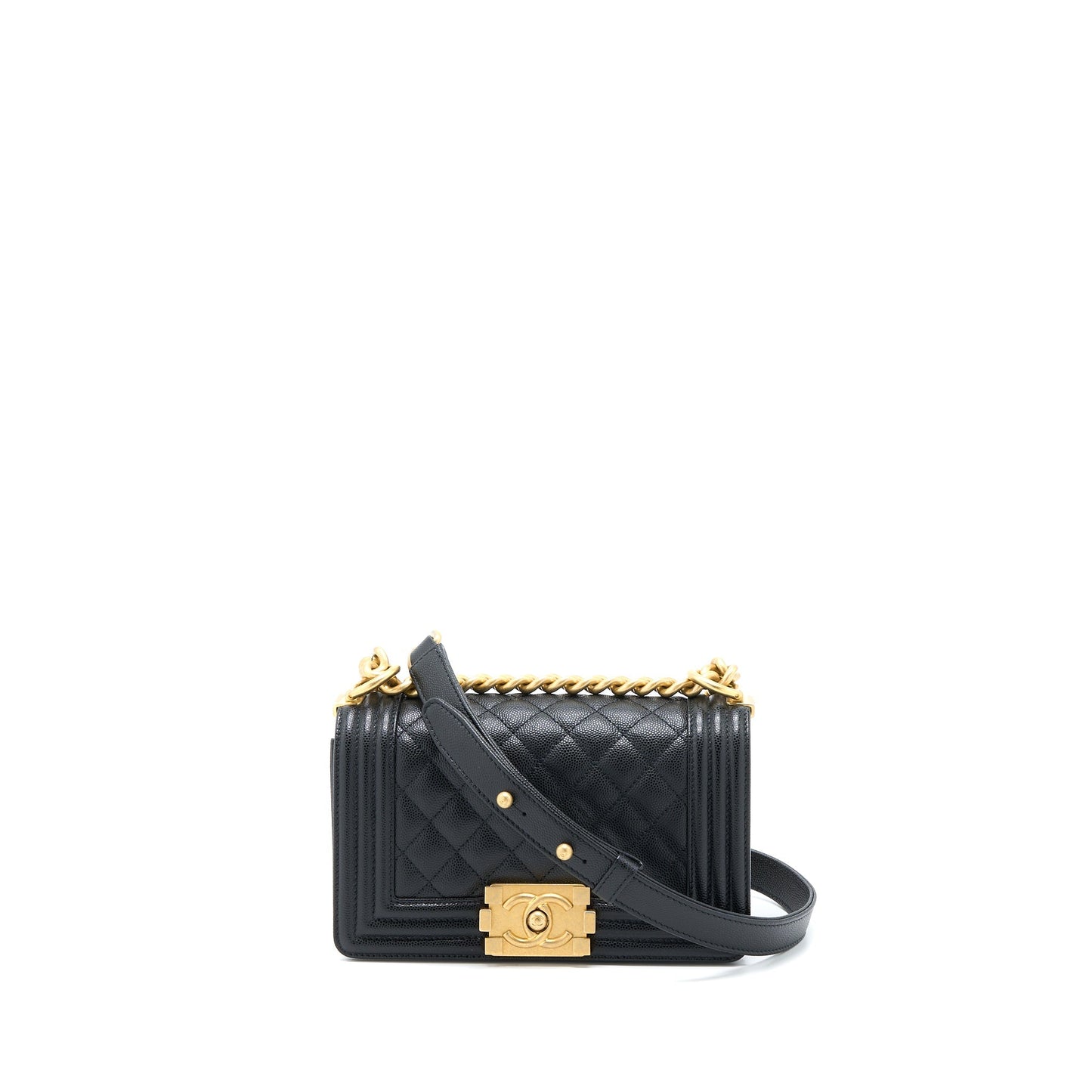 Chanel Small Boy Bag Caviar Black Brushed  (Microchip)