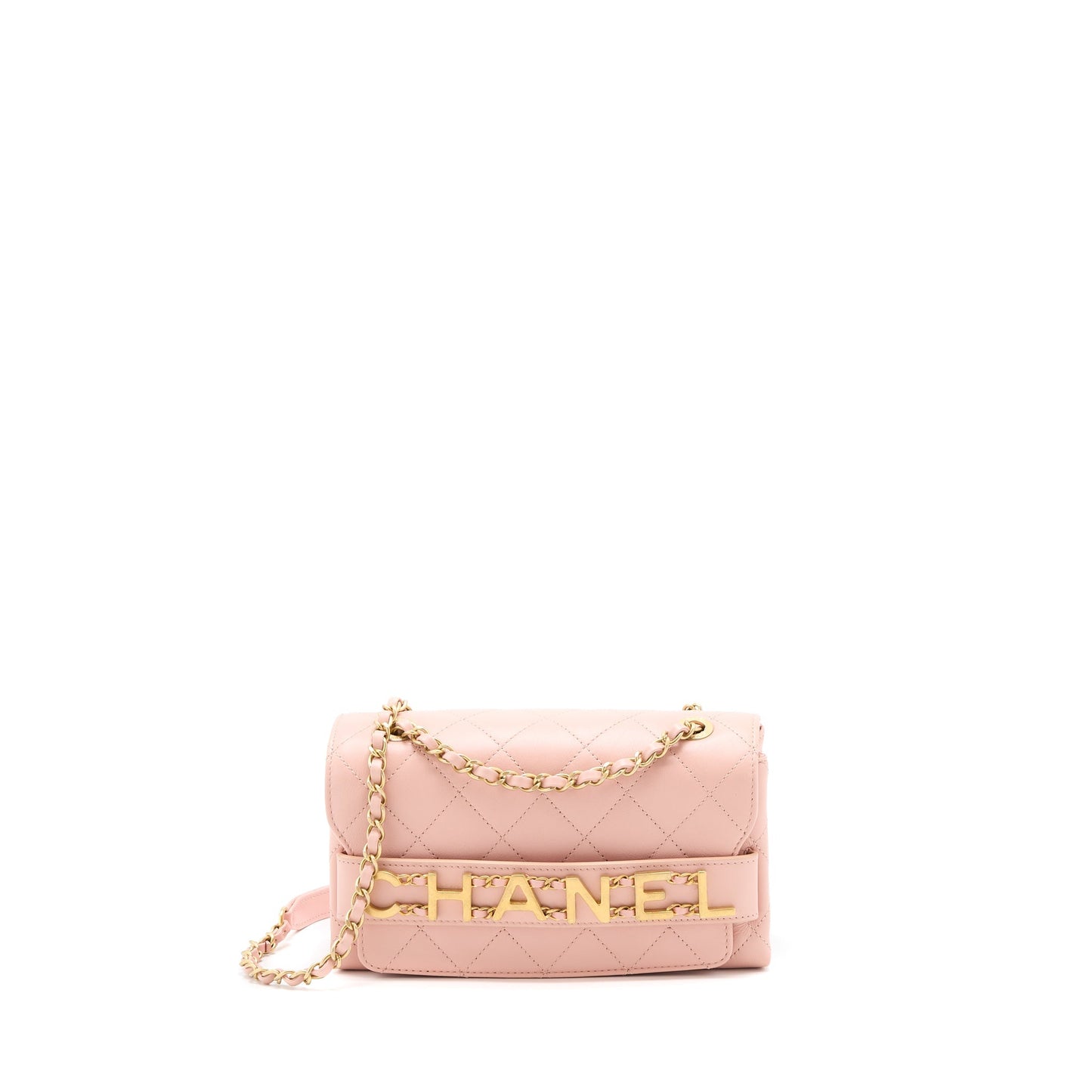 Chanel Front Logo Flap Bag Calfskin Pink Brushed