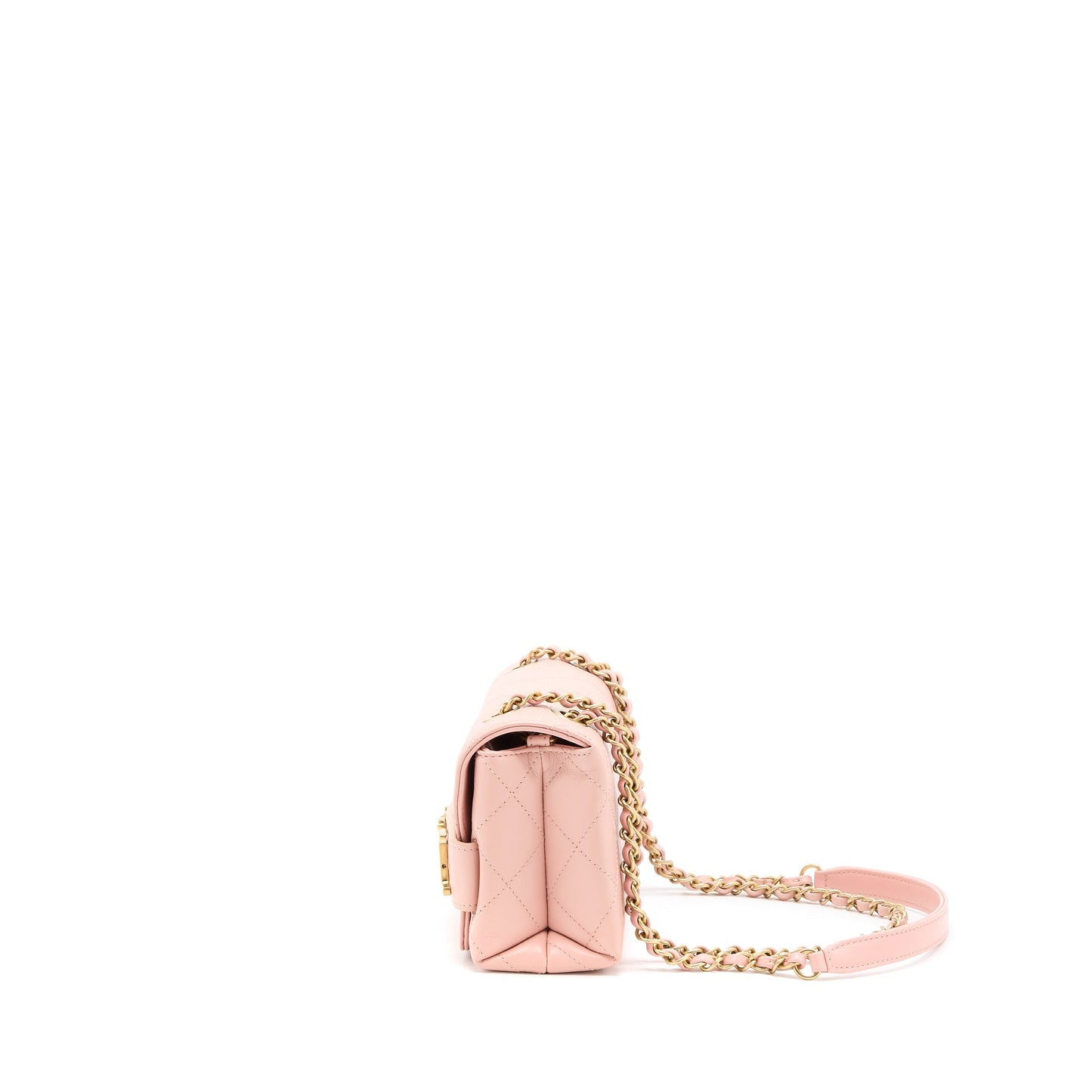 Chanel Front Logo Flap Bag Calfskin Pink Brushed