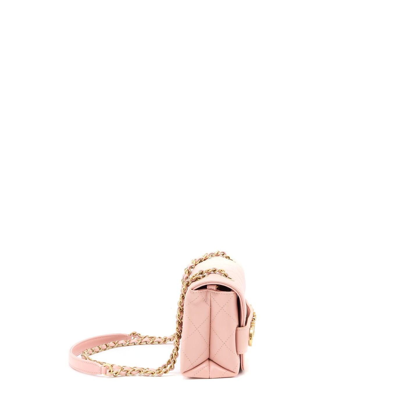 Chanel Front Logo Flap Bag Calfskin Pink Brushed