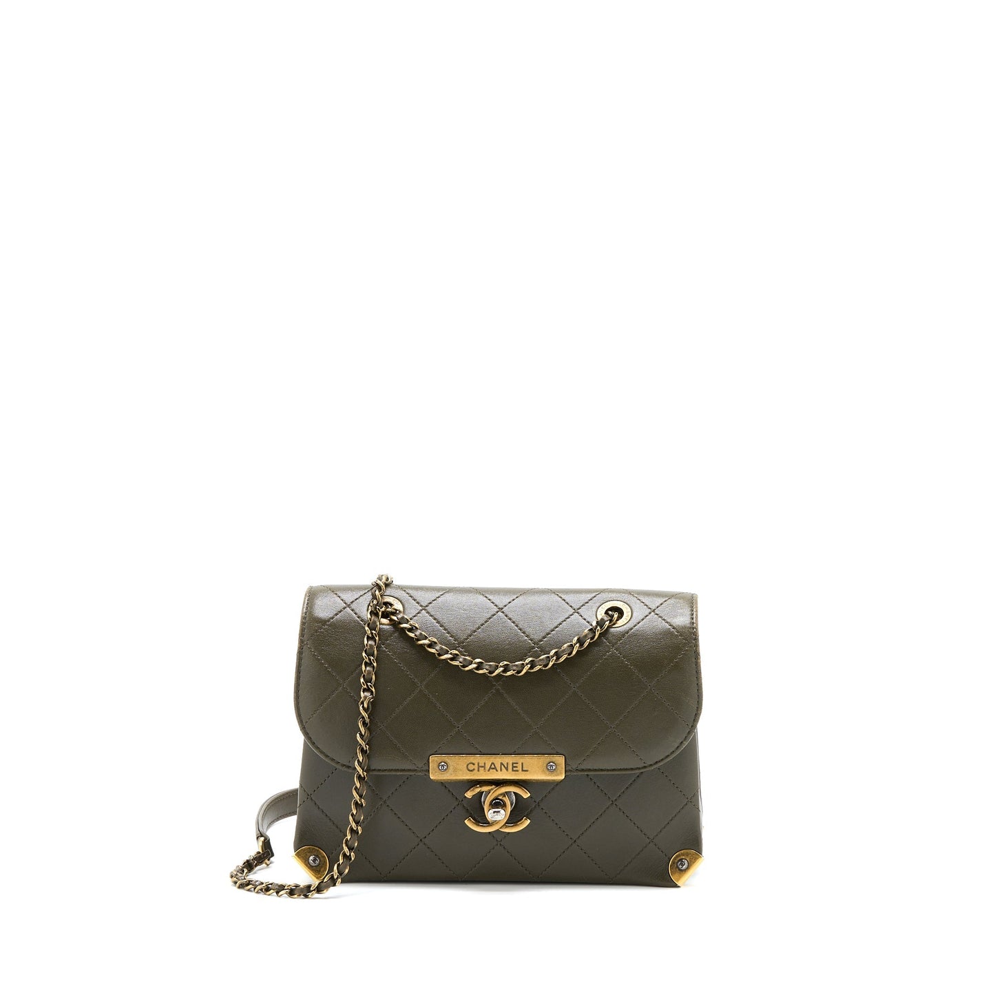 Chanel Messenger Flap Bag Lambskin Olive Green Ruthenium
