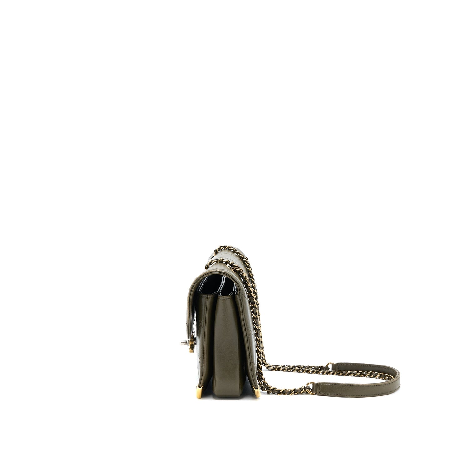 Chanel Messenger Flap Bag Lambskin Olive Green Ruthenium