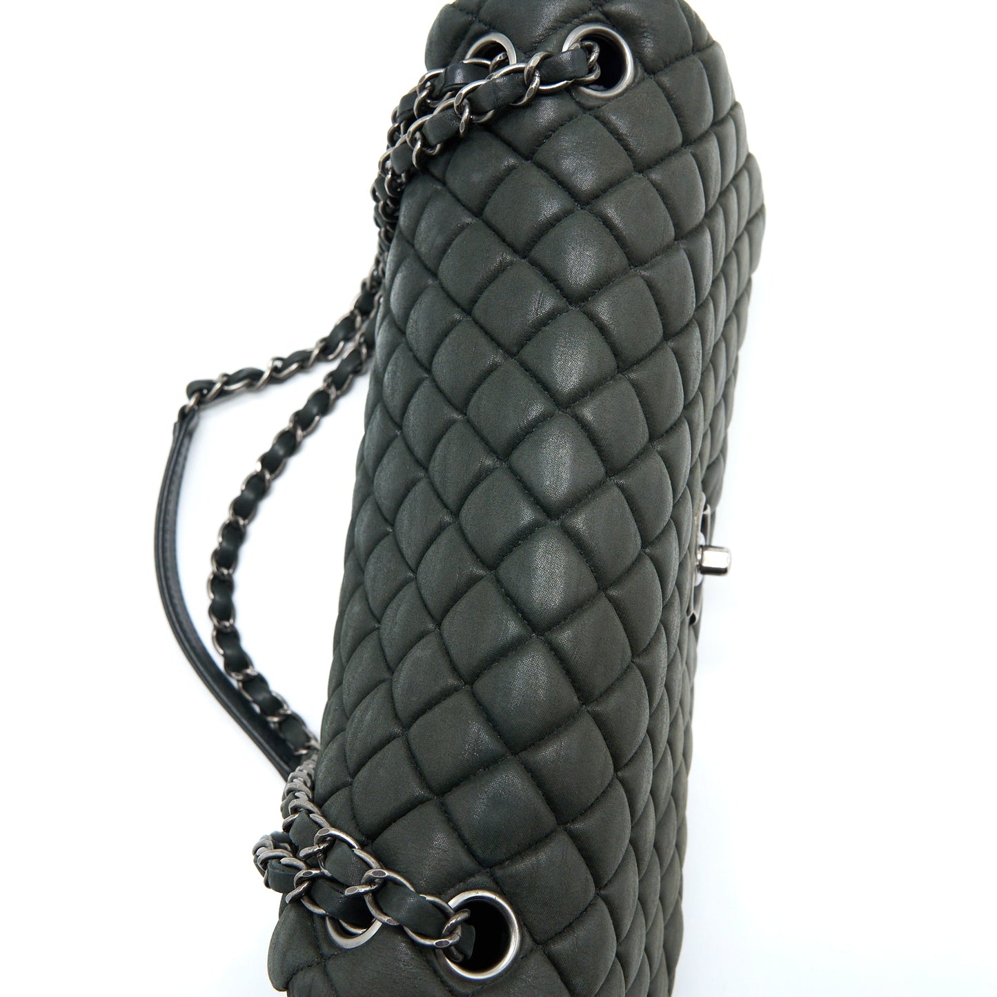 Chanel Quilted Flap Bag Iridescent Calfskin Dark Green Ruthenium