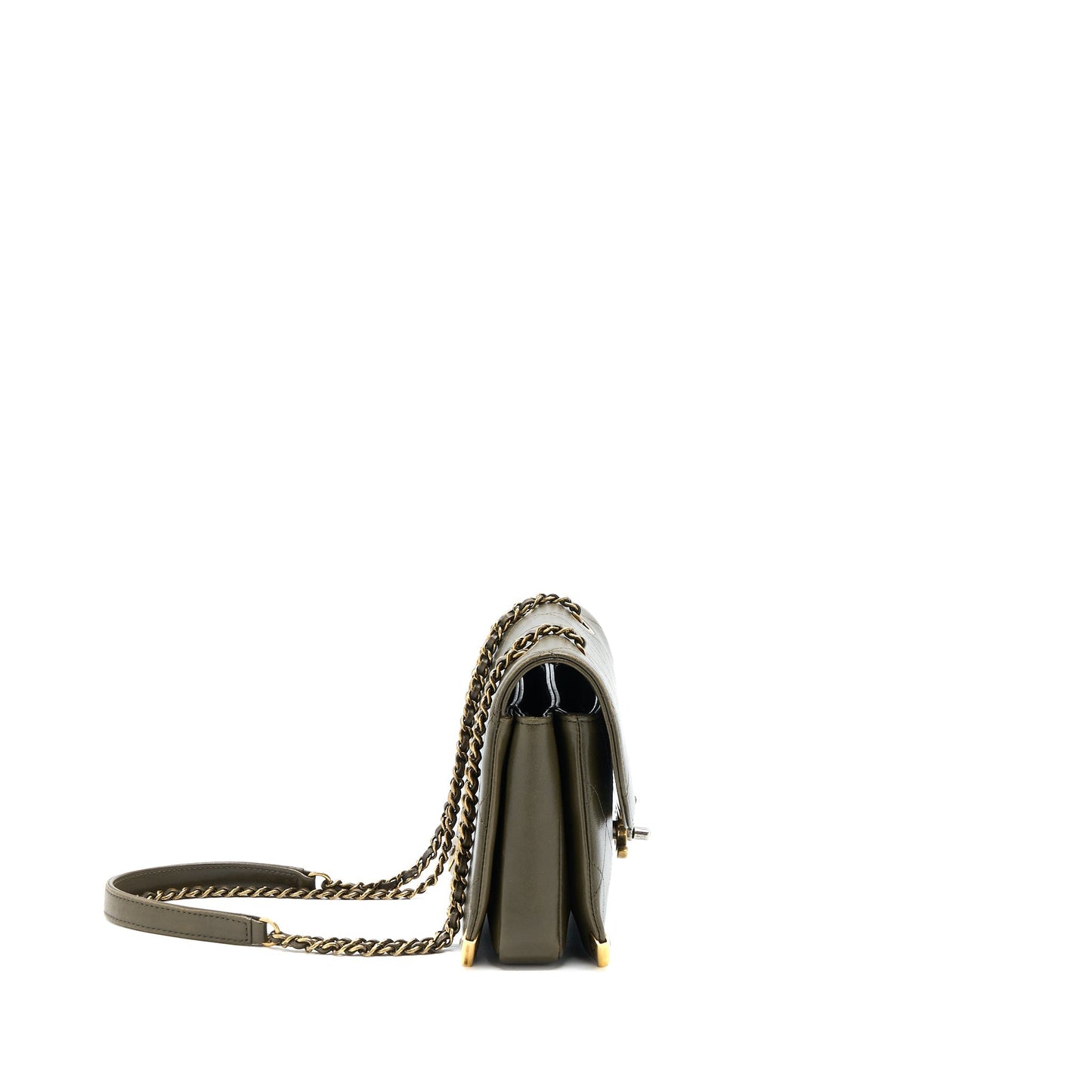 Chanel Messenger Flap Bag Lambskin Olive Green Ruthenium