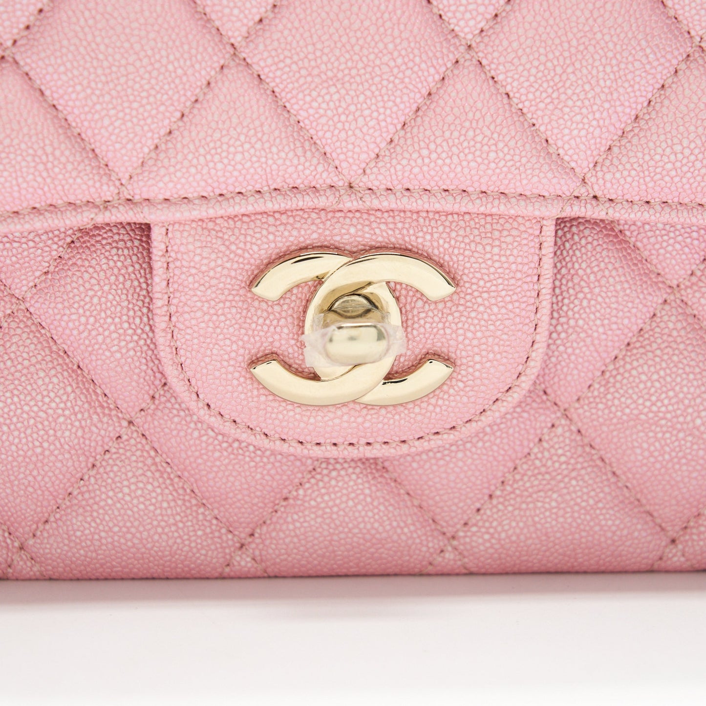 Chanel Iridescent Pearly Pink Medium Classic Double Flap Bag Caviar with L