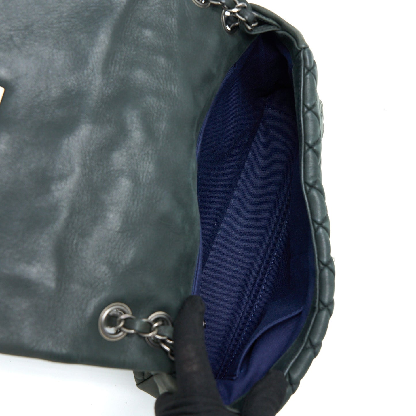 Chanel Quilted Flap Bag Iridescent Calfskin Dark Green Ruthenium