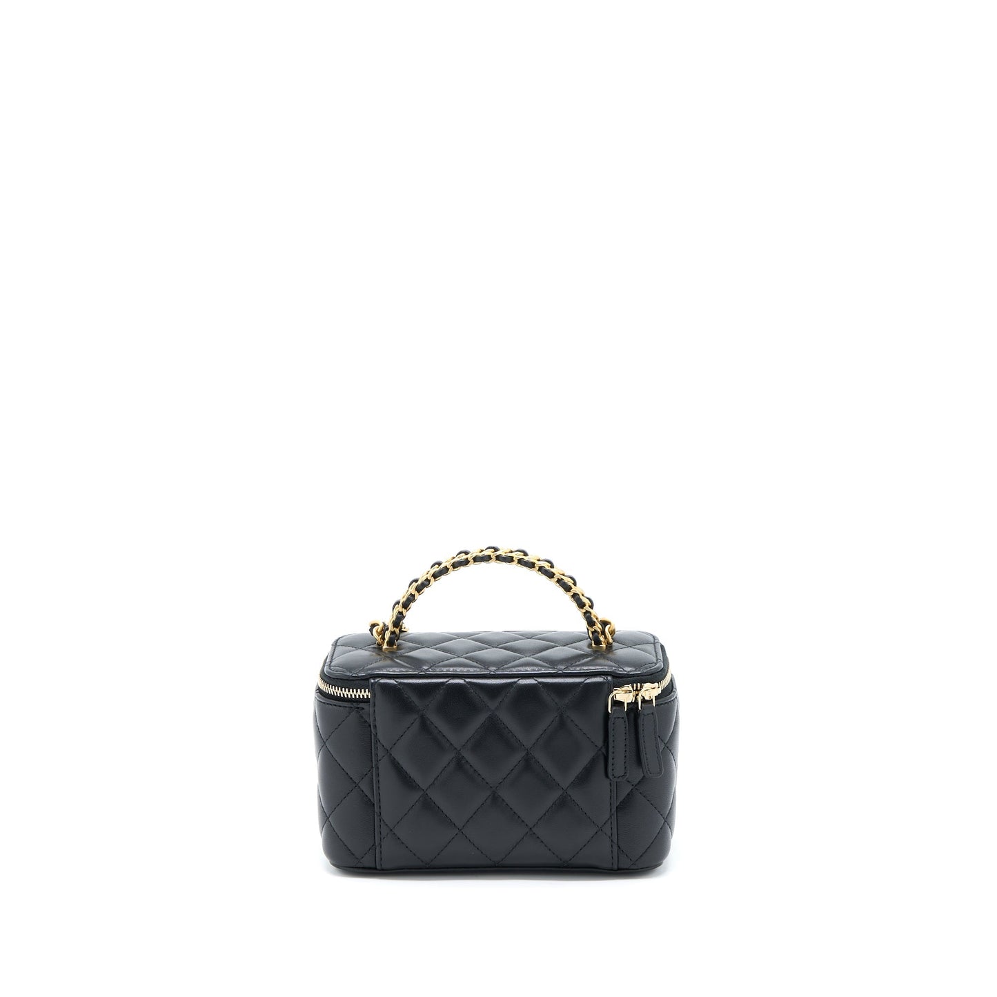 Chanel Leather Chain Top Handle Long Vanity Lambskin Black