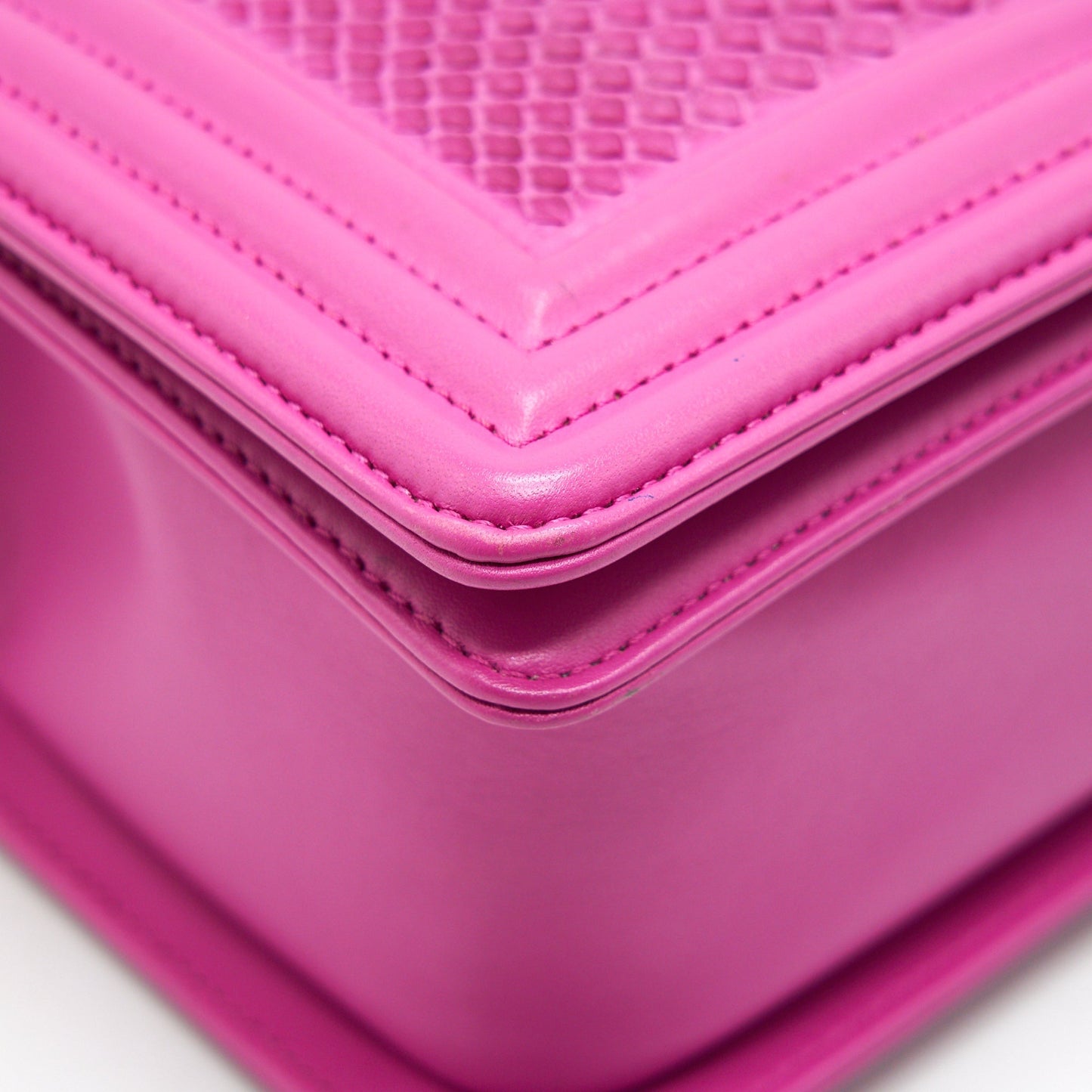 Chanel Medium Le Boy Flap Bag in Python Leather Pink with Brushed