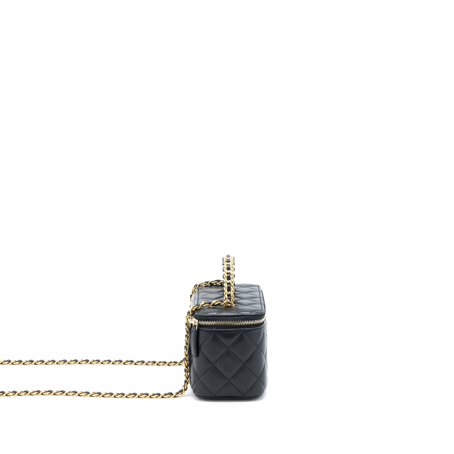 Chanel Leather Chain Top Handle Long Vanity Lambskin Black