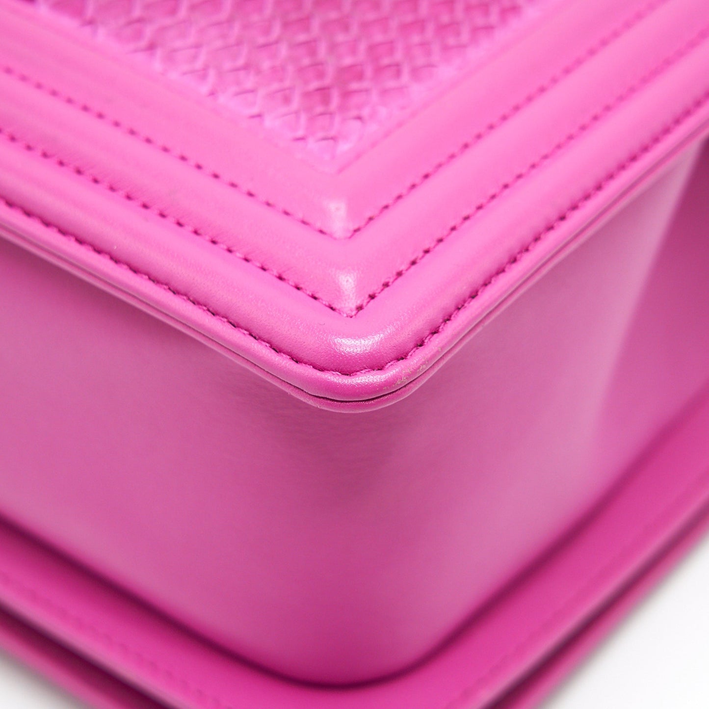 Chanel Medium Le Boy Flap Bag in Python Leather Pink with Brushed