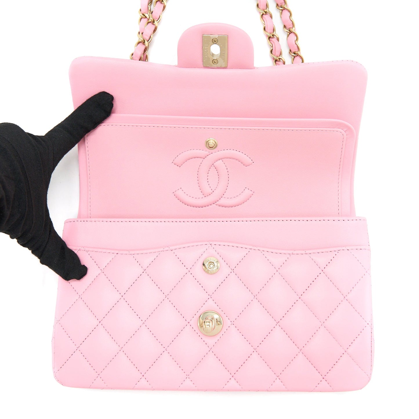 Chanel Small Classic Flap Bag Lambskin Pink L (Microchip)