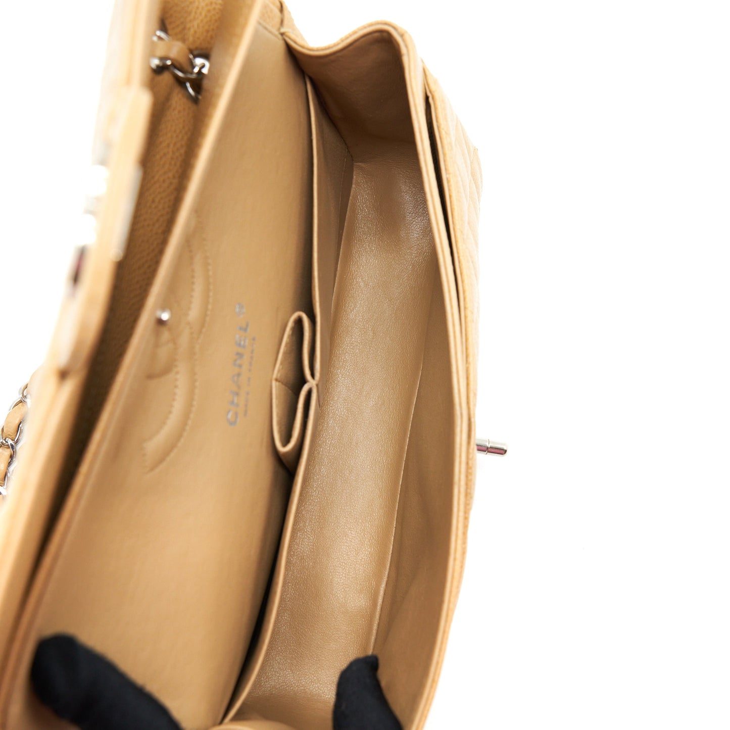 Chanel Medium Classic Double Flap Bag Caviar Dark Beige