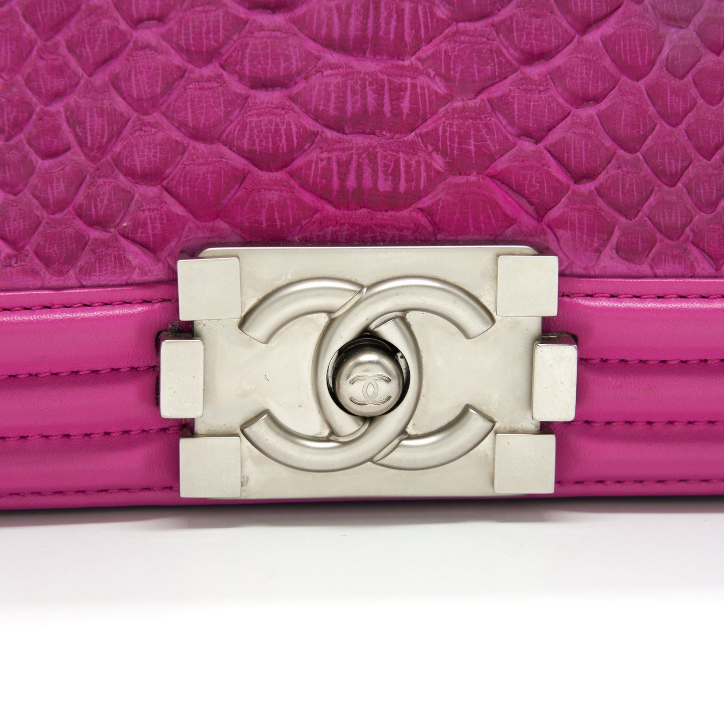 Chanel Medium Le Boy Flap Bag in Python Leather Pink with Brushed