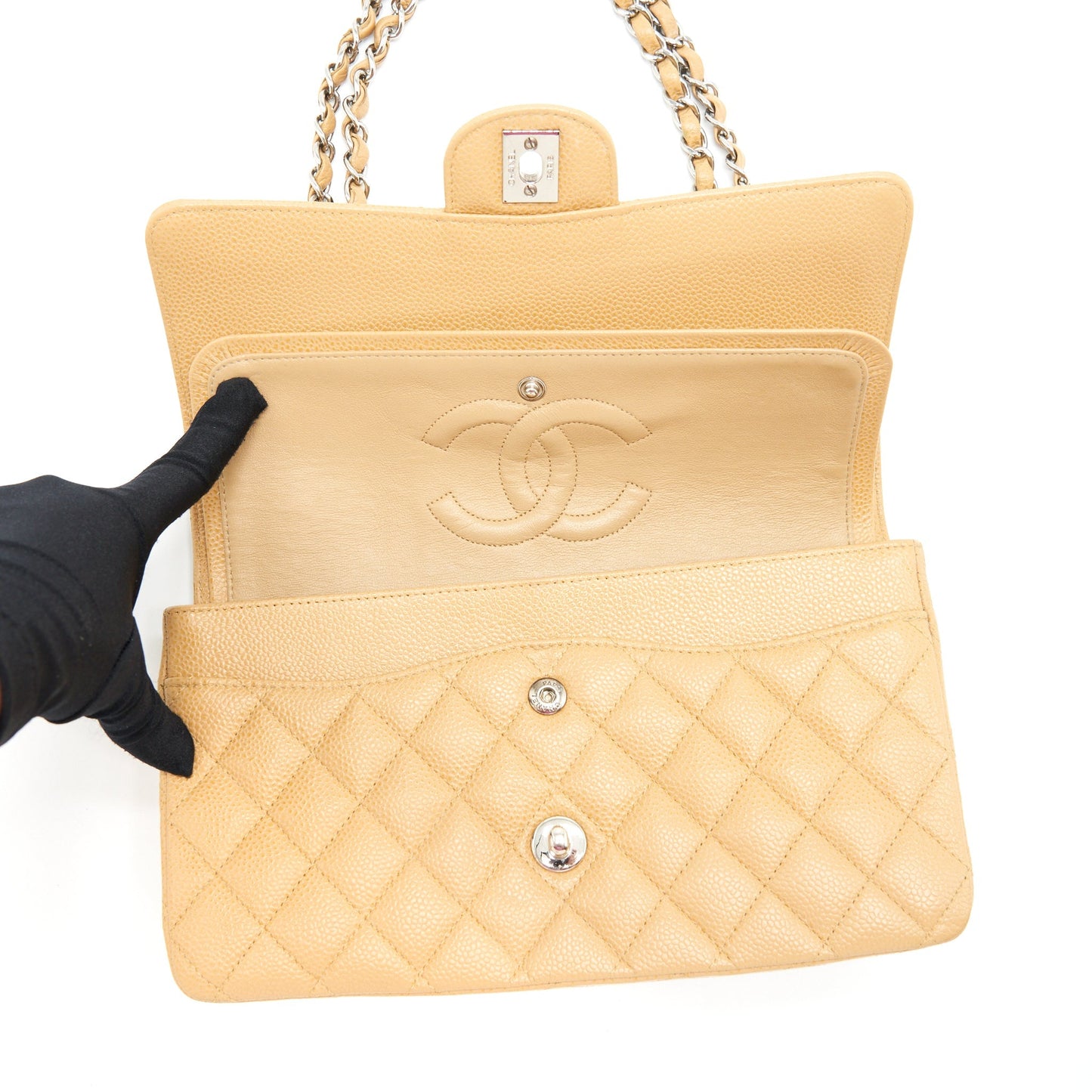 Chanel Medium Classic Double Flap Bag Caviar Dark Beige