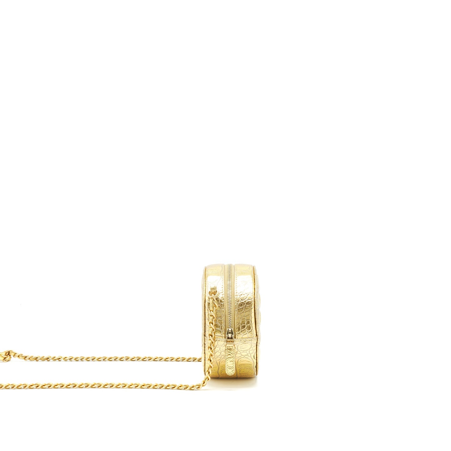 Chanel mini Round Vanity with chain Croc Embossed leather Gold