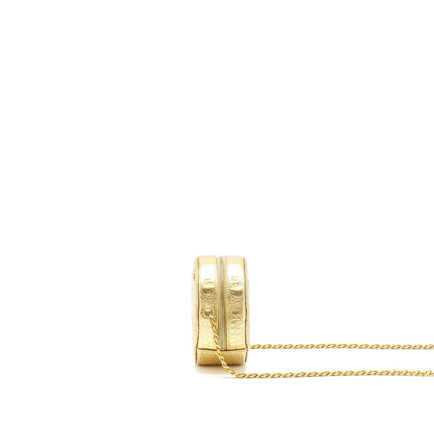 Chanel mini Round Vanity with chain Croc Embossed leather Gold