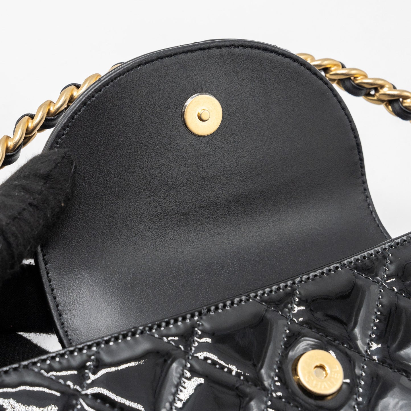 Chanel 23K hoop bag patent black  (microchip)