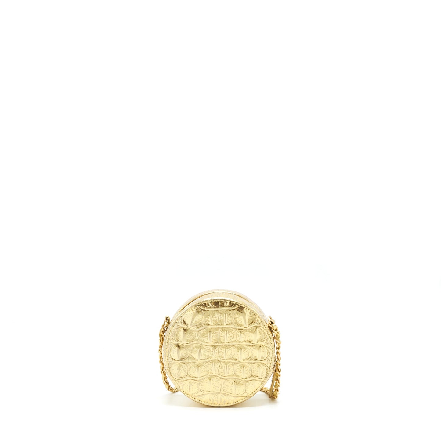 Chanel mini Round Vanity with chain Croc Embossed leather Gold