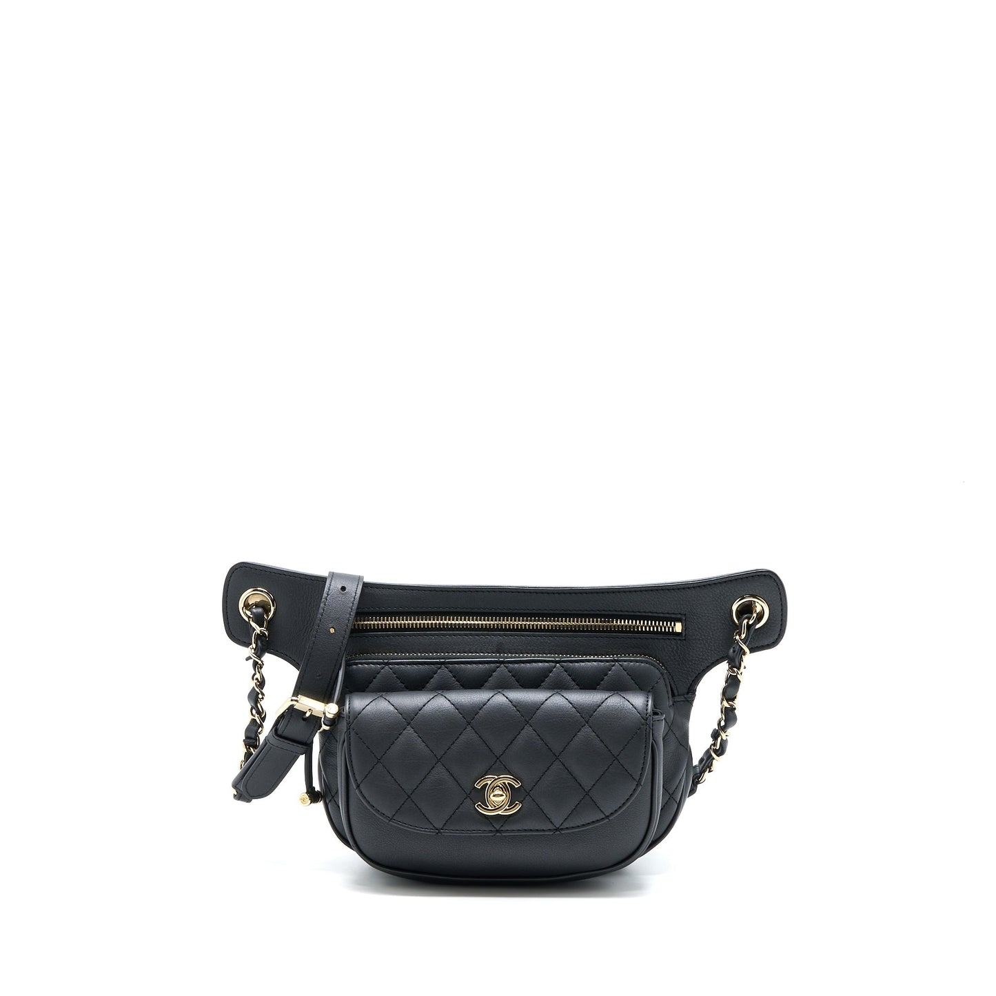 Chanel Quilted Waist Bag Calfskin Black L