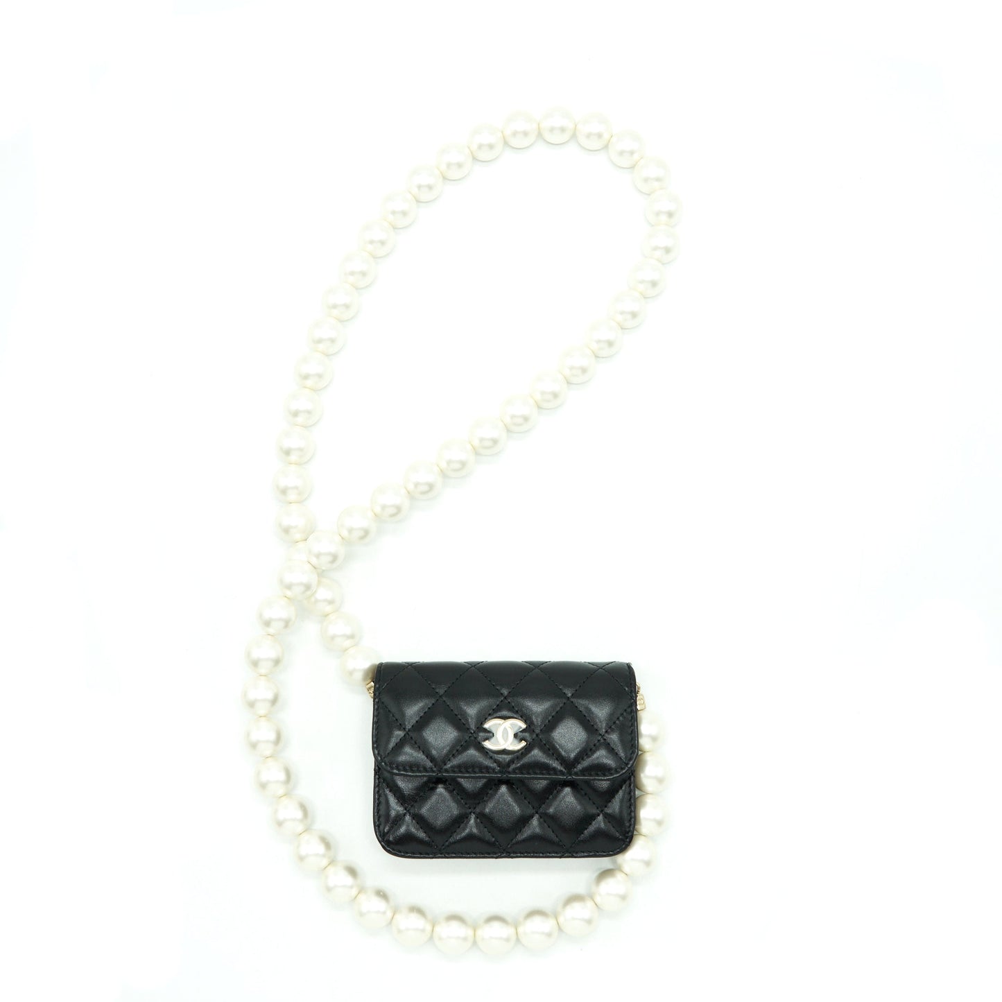 Chanel Giant Pearl Chain Mini Bag Lambskin Black L