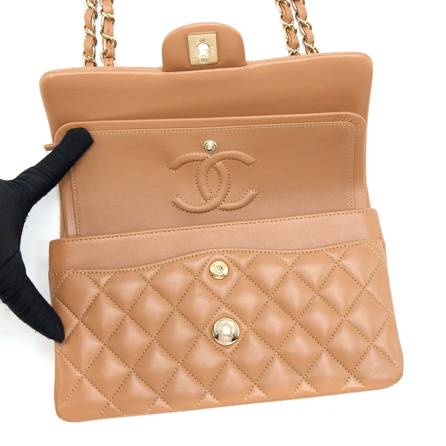 Chanel 22S Small Classic Flap Bag Lambskin Caramel L